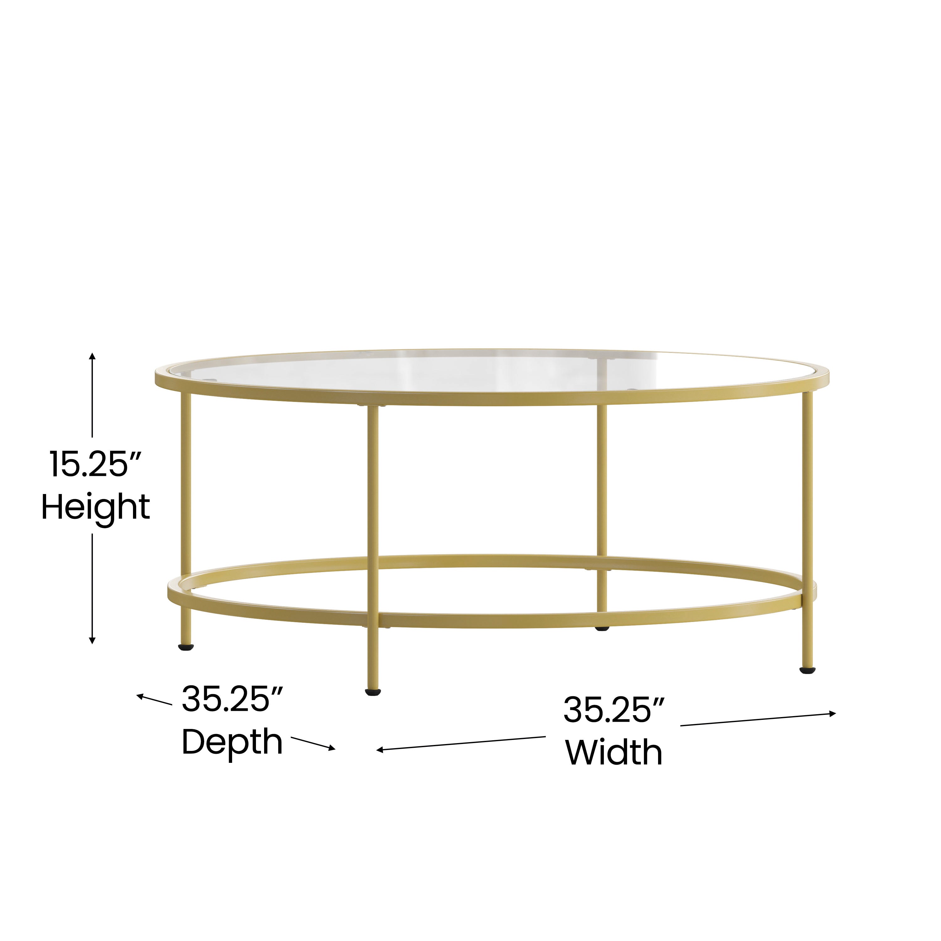 Astoria Collection Round Coffee Table - Modern Glass Coffee Table with Metal Frame