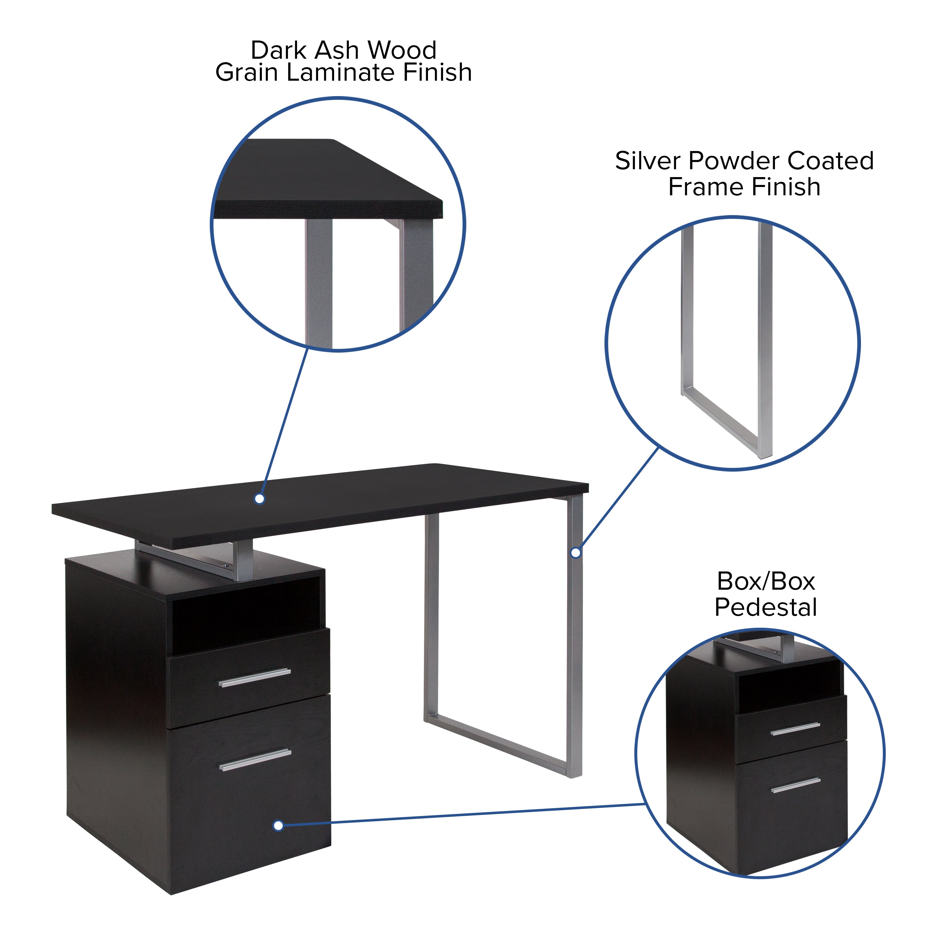 Harwood Desk with Two Drawers and Metal Frame