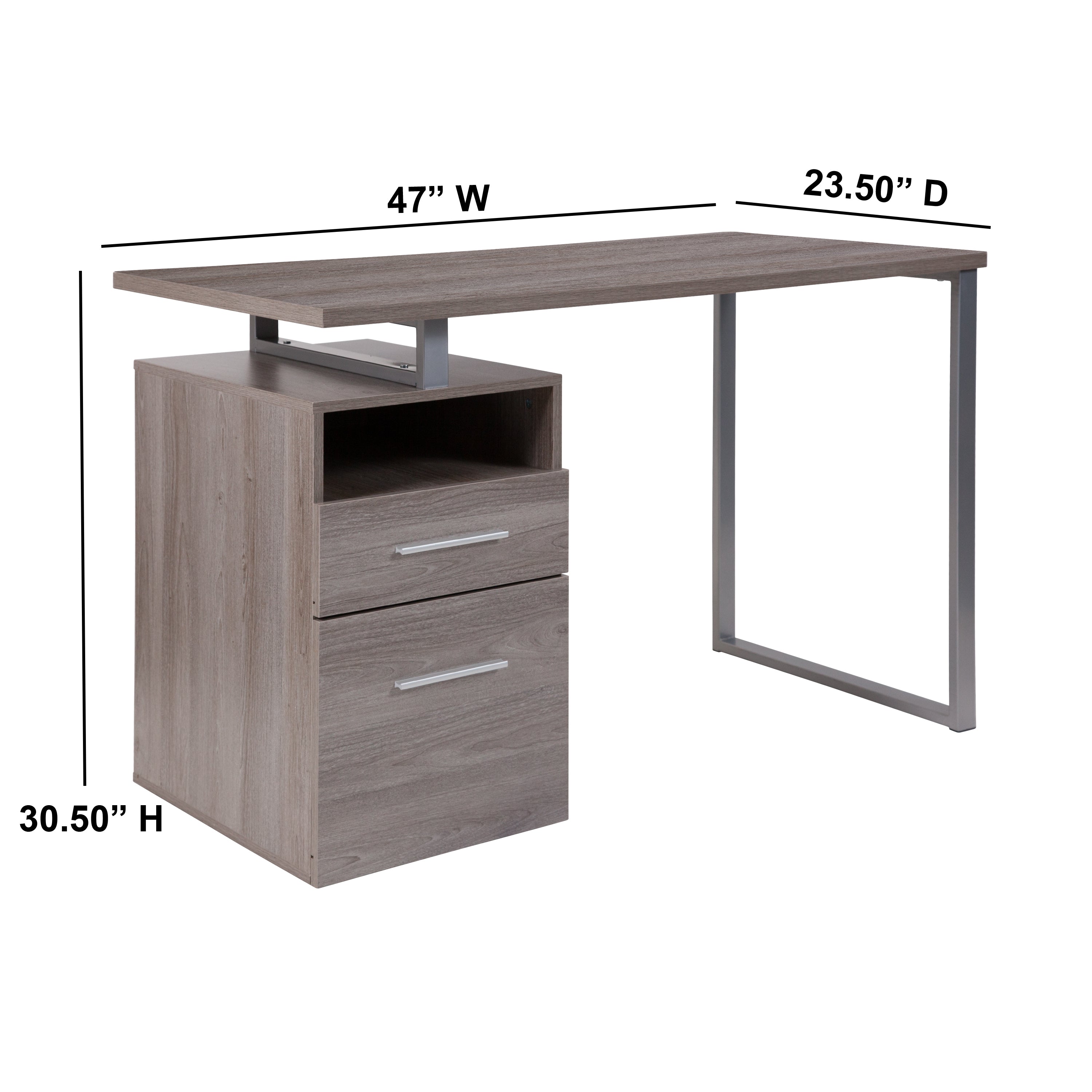 Harwood Desk with Two Drawers and Metal Frame