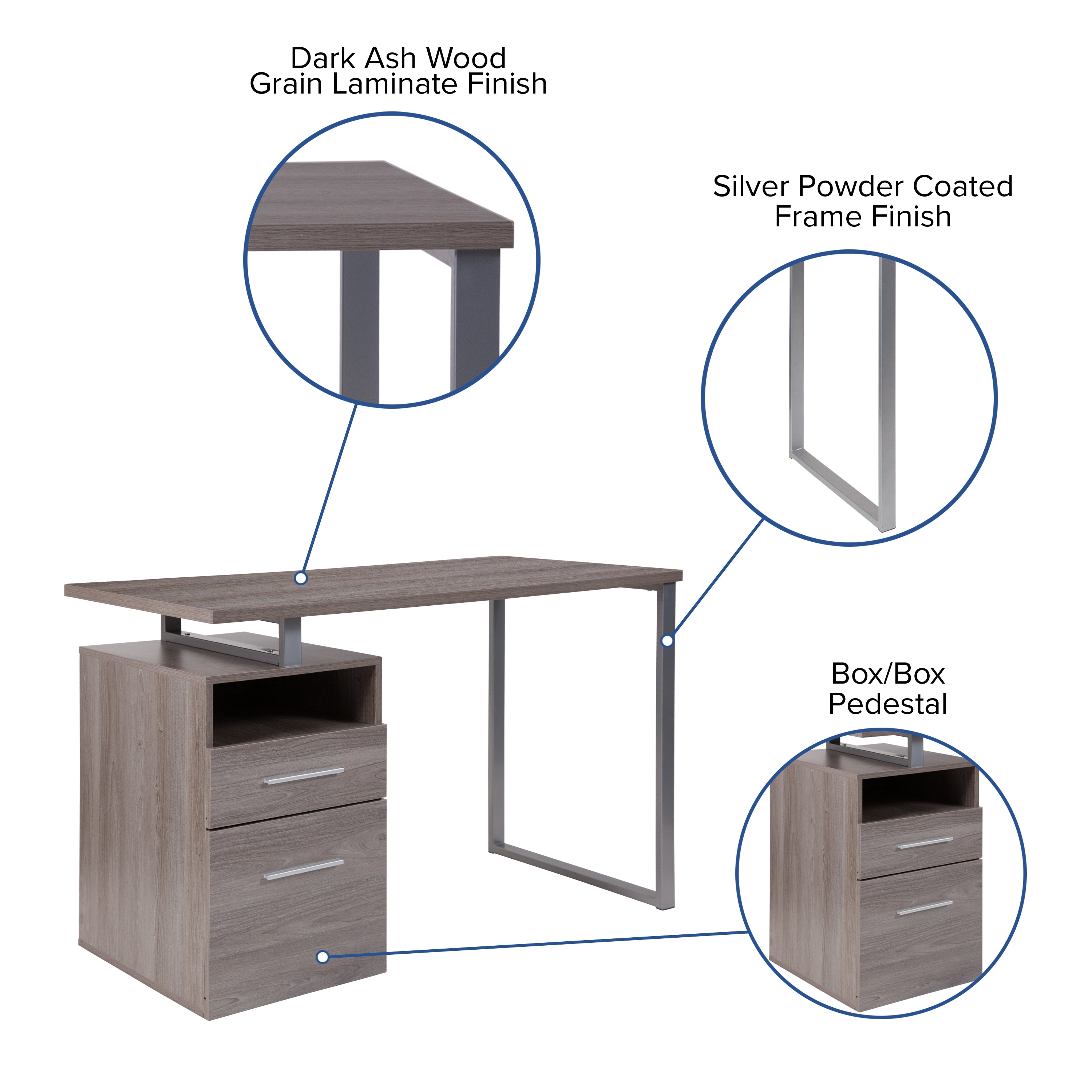 Harwood Desk with Two Drawers and Metal Frame