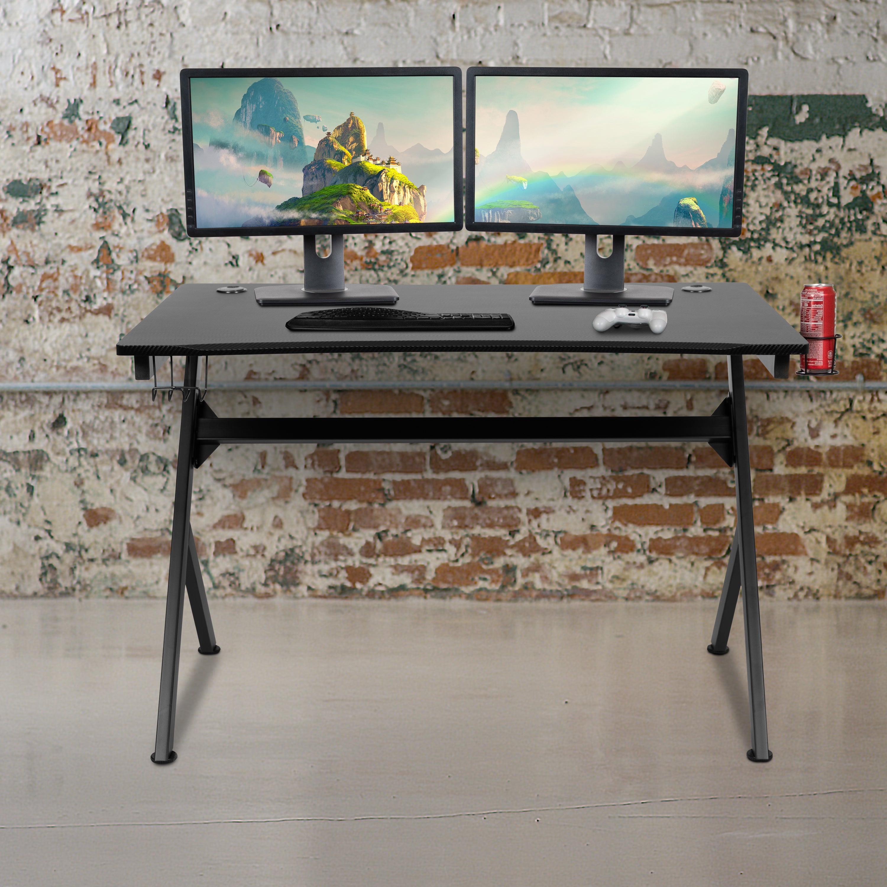Gaming Desk 45.25" x 29" Computer Table Gamer Workstation with Headphone Holder and 2 Cable Management Holes