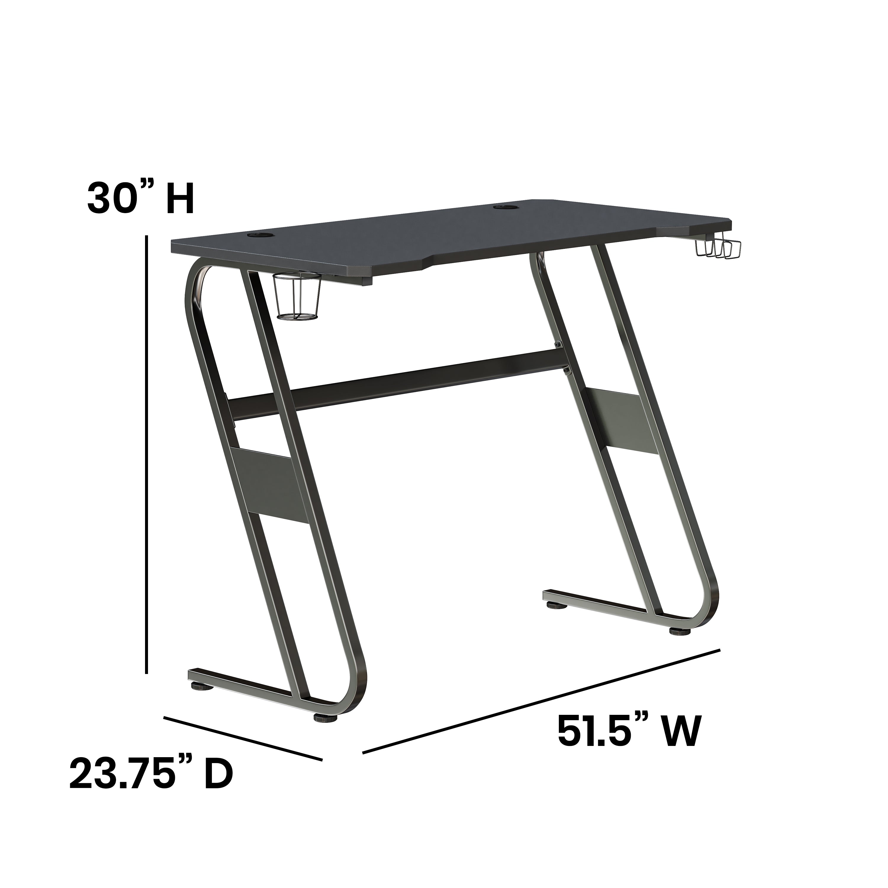 Gaming Ergonomic Desk with Cup Holder and Headphone Hook