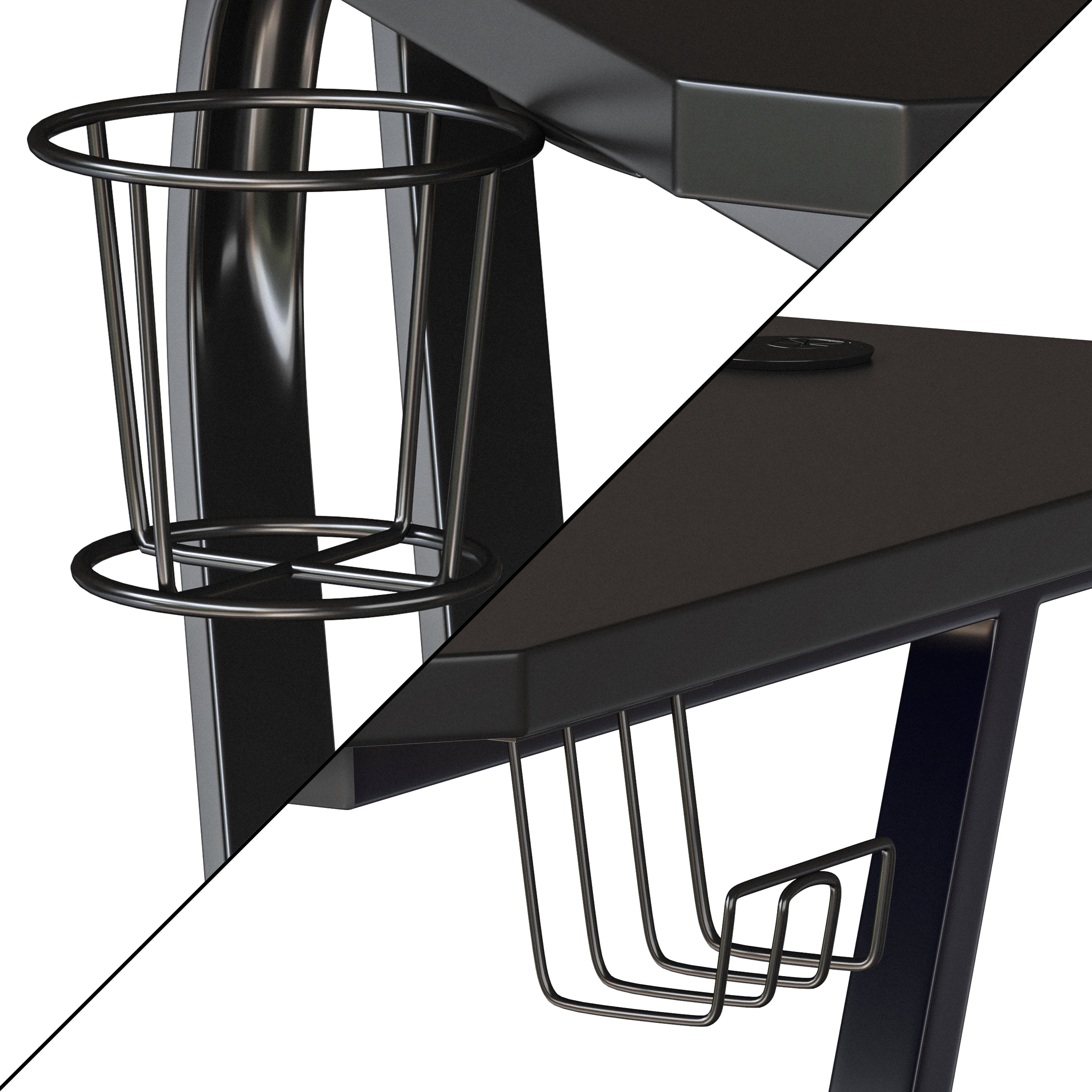 Gaming Ergonomic Desk with Cup Holder and Headphone Hook