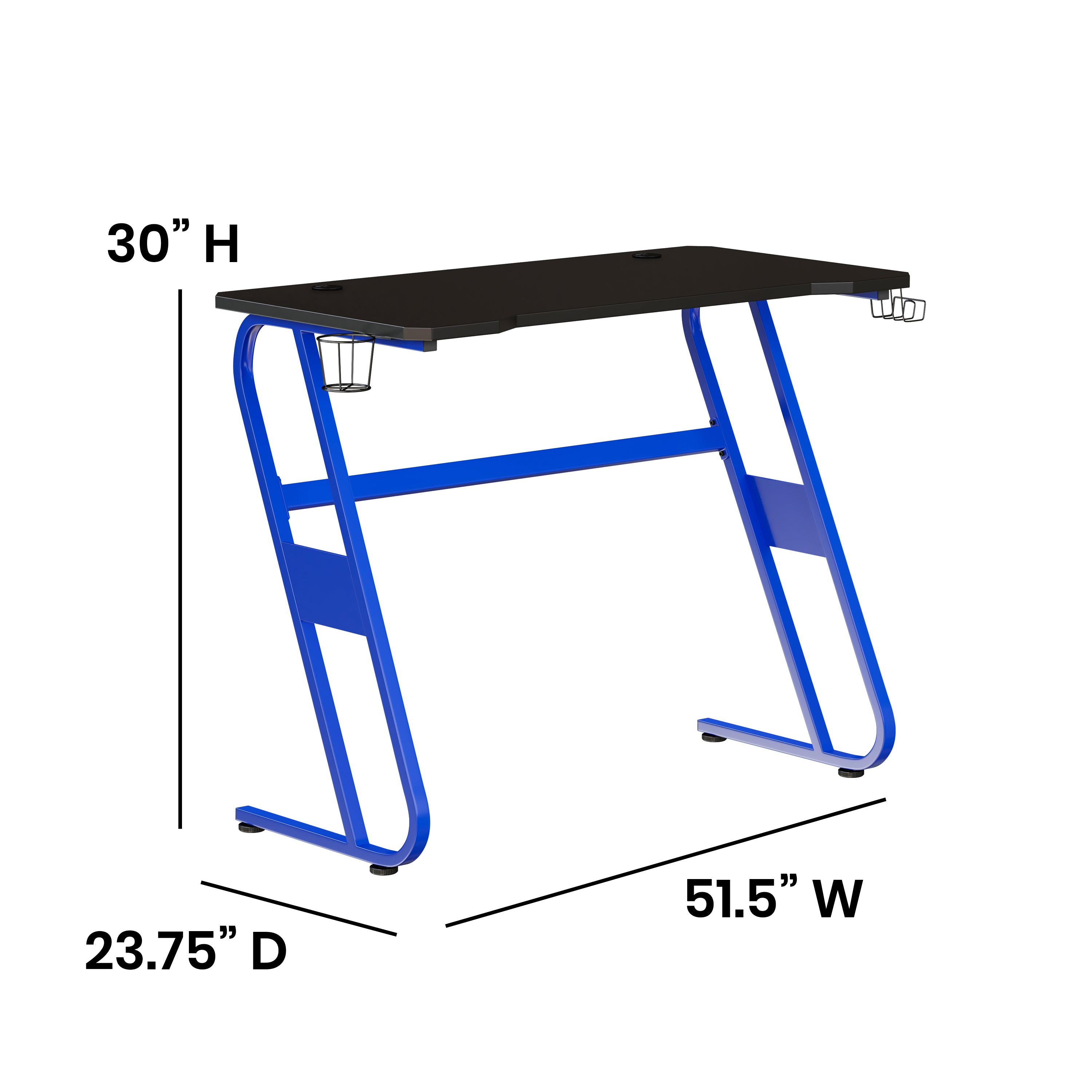 Gaming Ergonomic Desk with Cup Holder and Headphone Hook