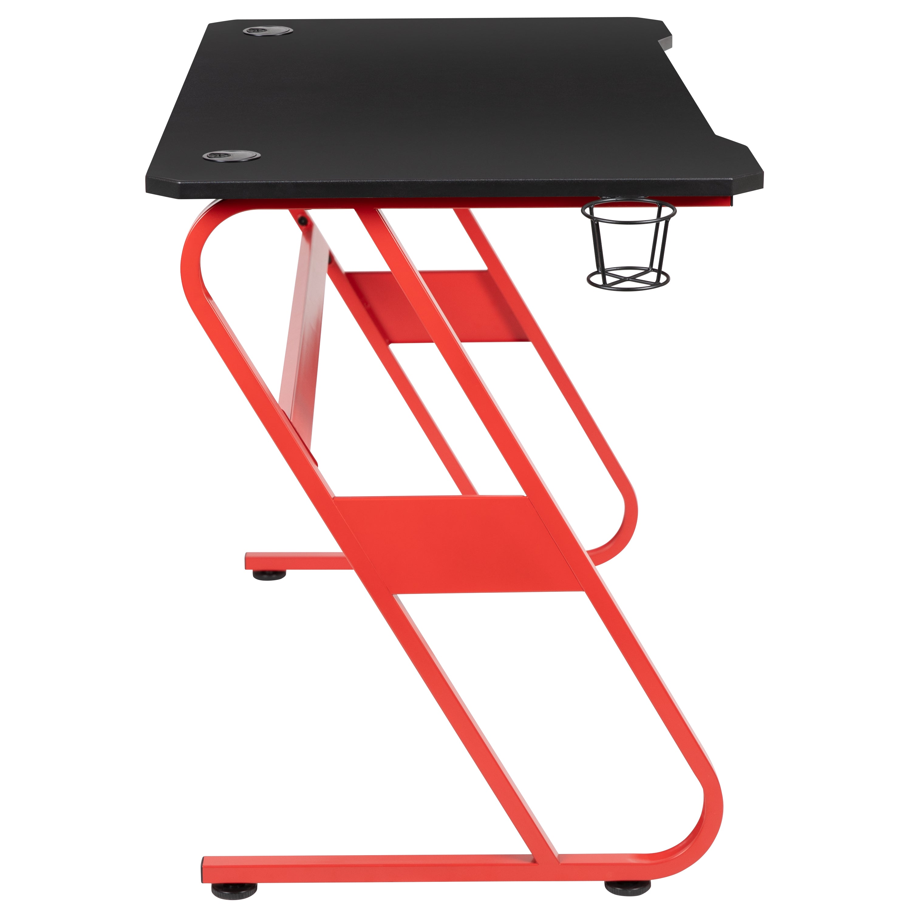 Gaming Ergonomic Desk with Cup Holder and Headphone Hook