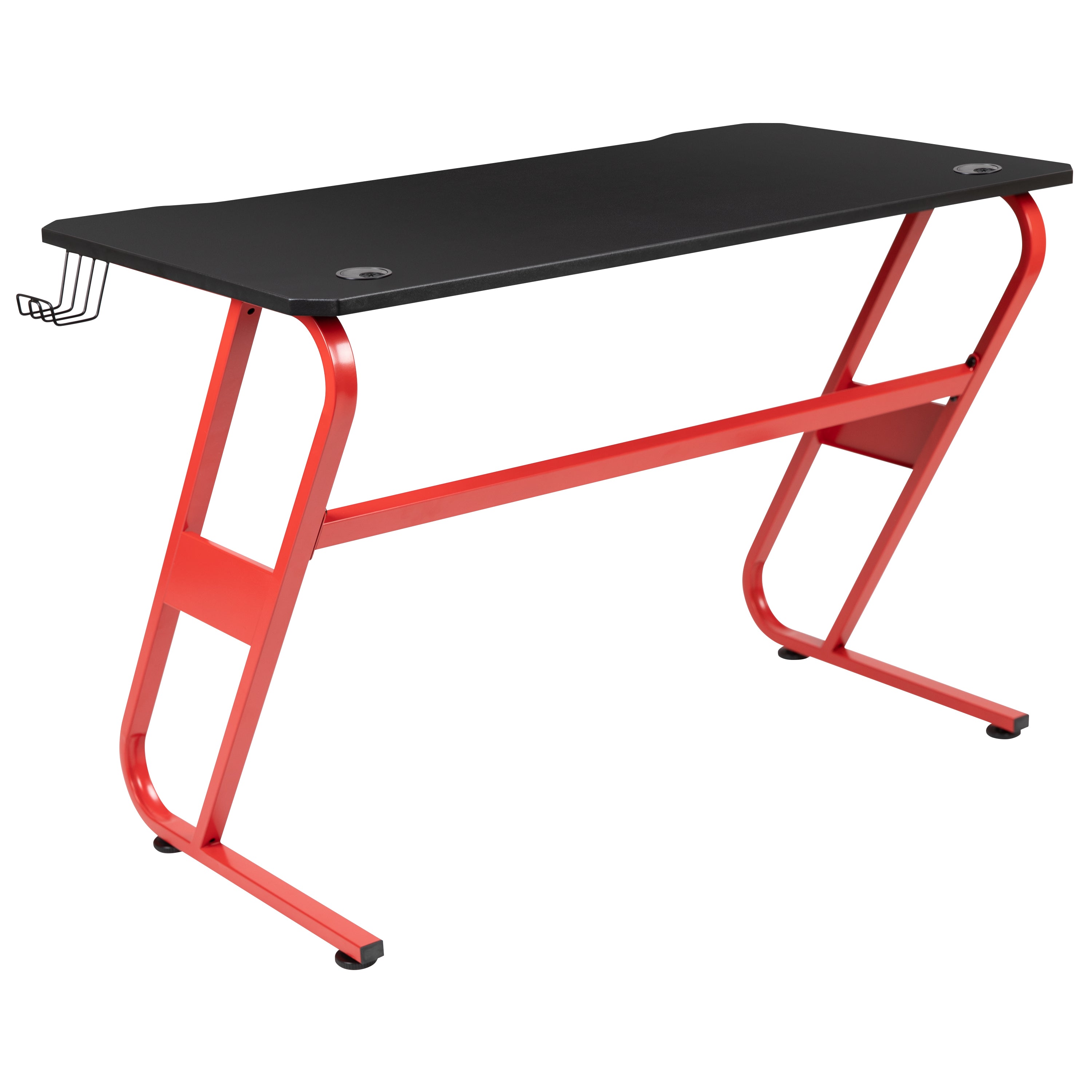 Gaming Ergonomic Desk with Cup Holder and Headphone Hook