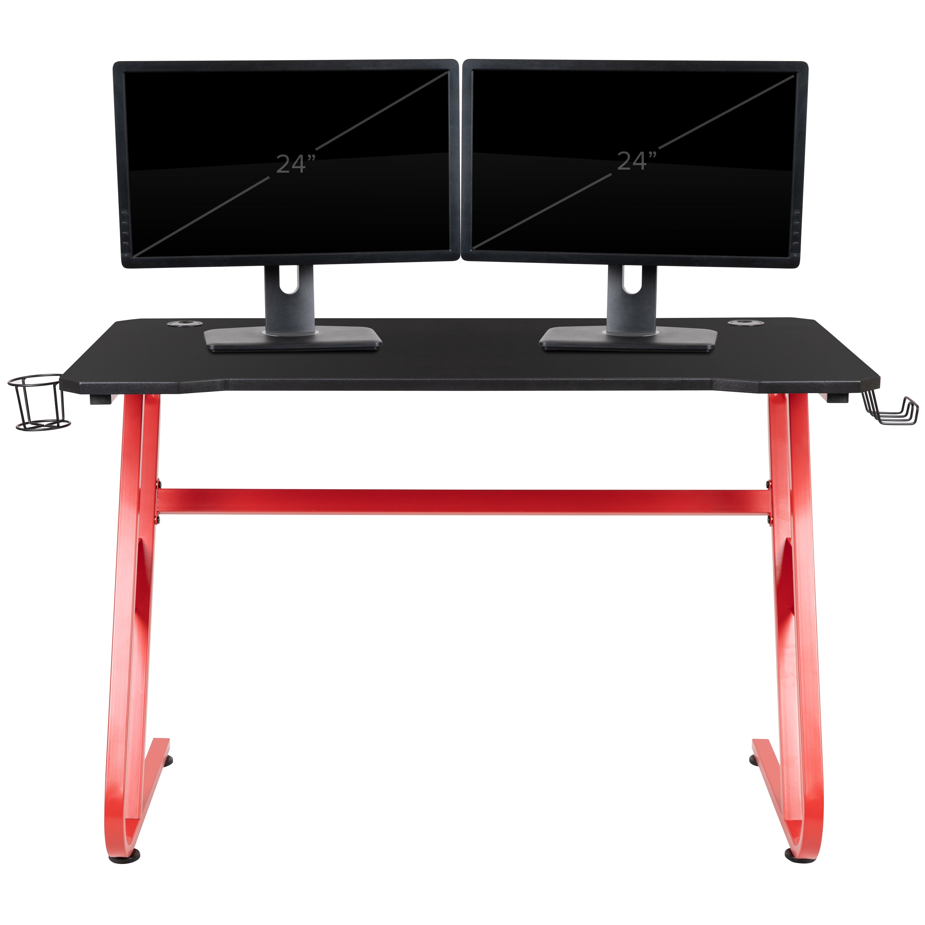 Gaming Ergonomic Desk with Cup Holder and Headphone Hook