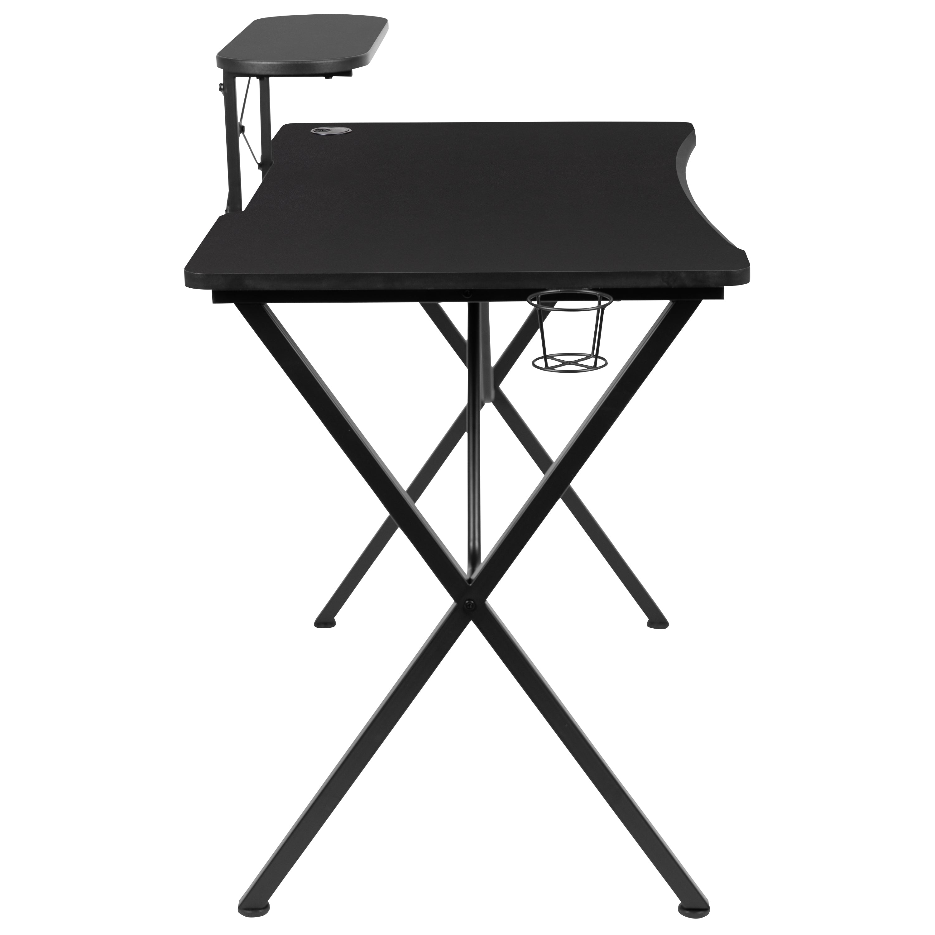 Gaming Desk with Cup Holder, Headphone Hook, and Monitor/Smartphone Stand