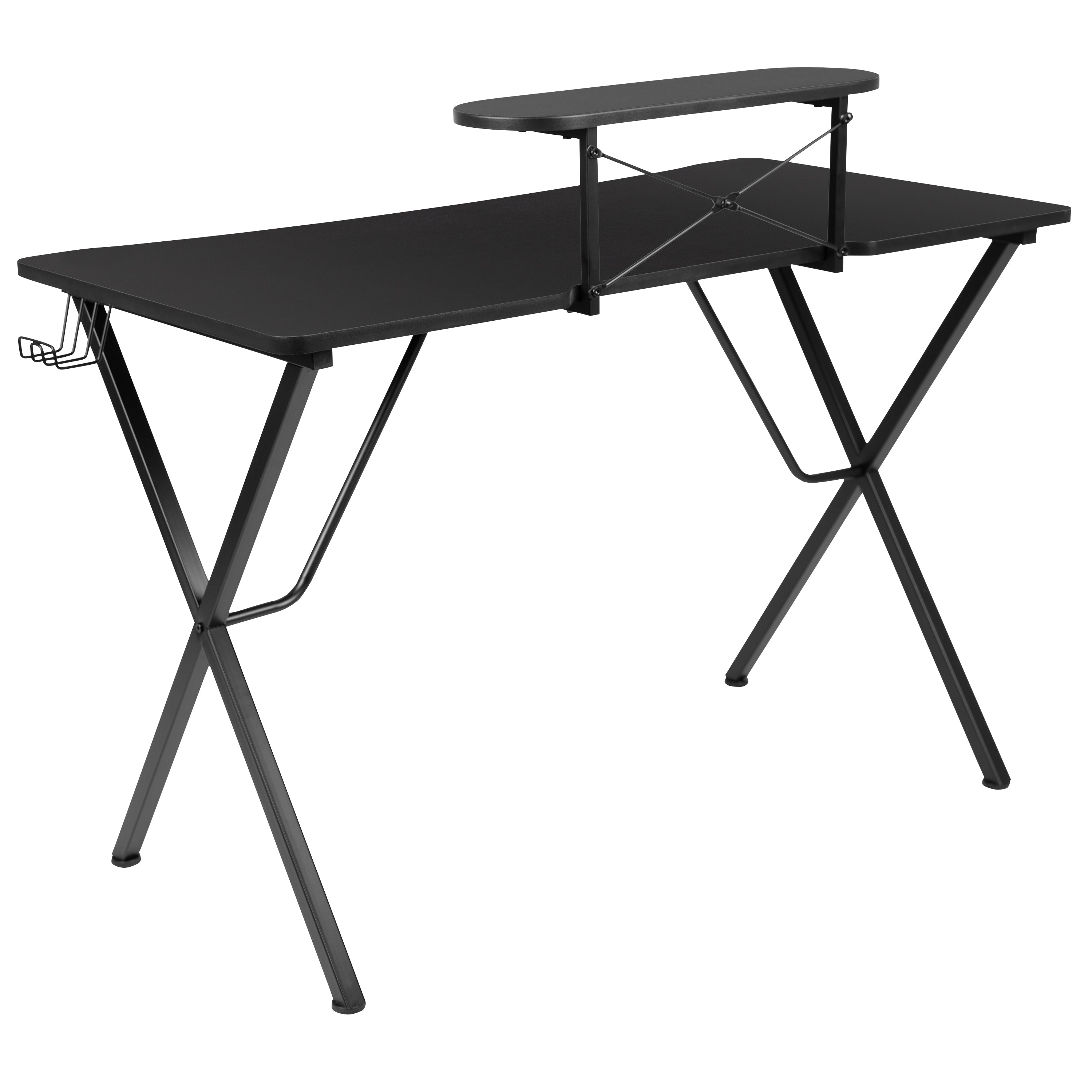Gaming Desk with Cup Holder, Headphone Hook, and Monitor/Smartphone Stand