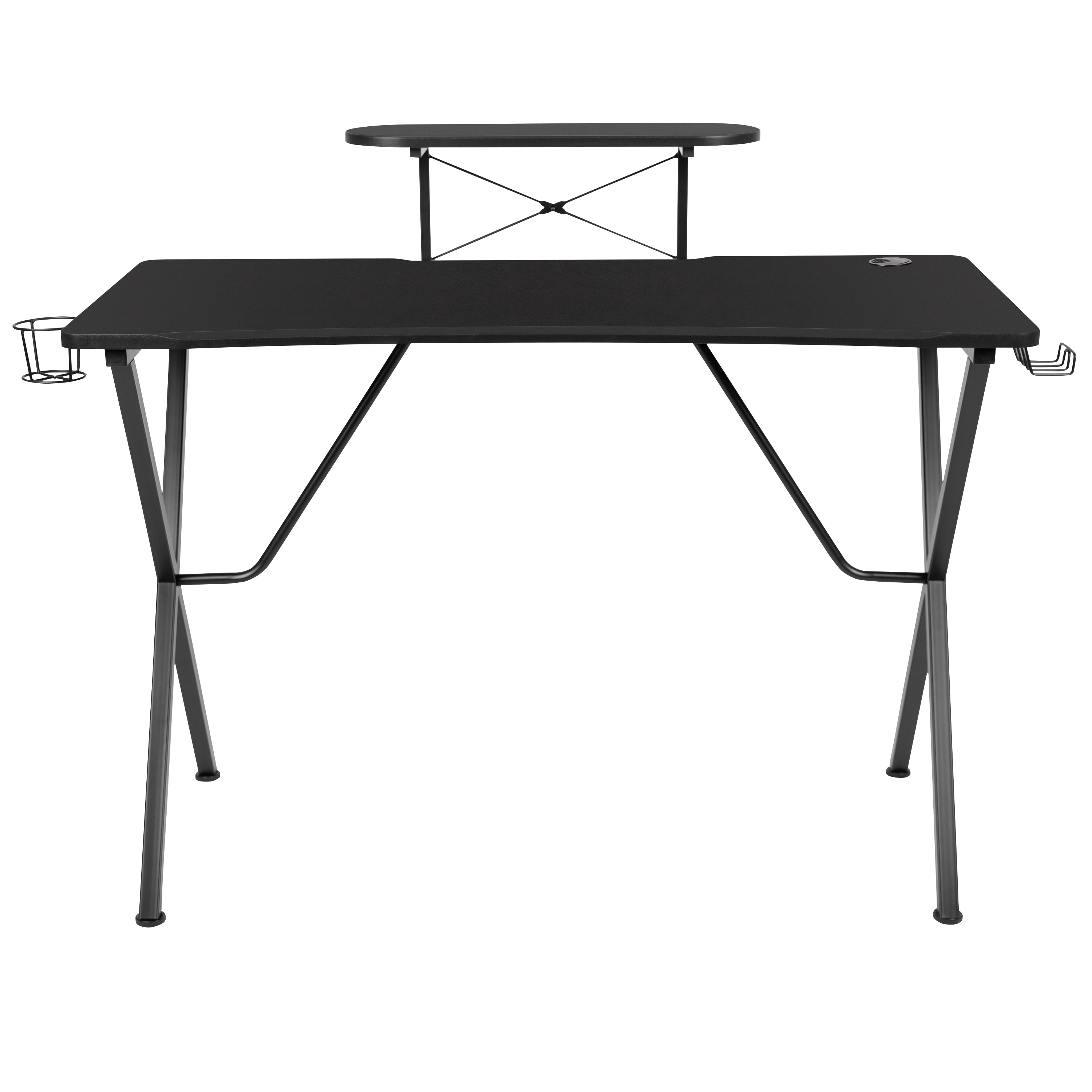 Gaming Desk with Cup Holder, Headphone Hook, and Monitor/Smartphone Stand