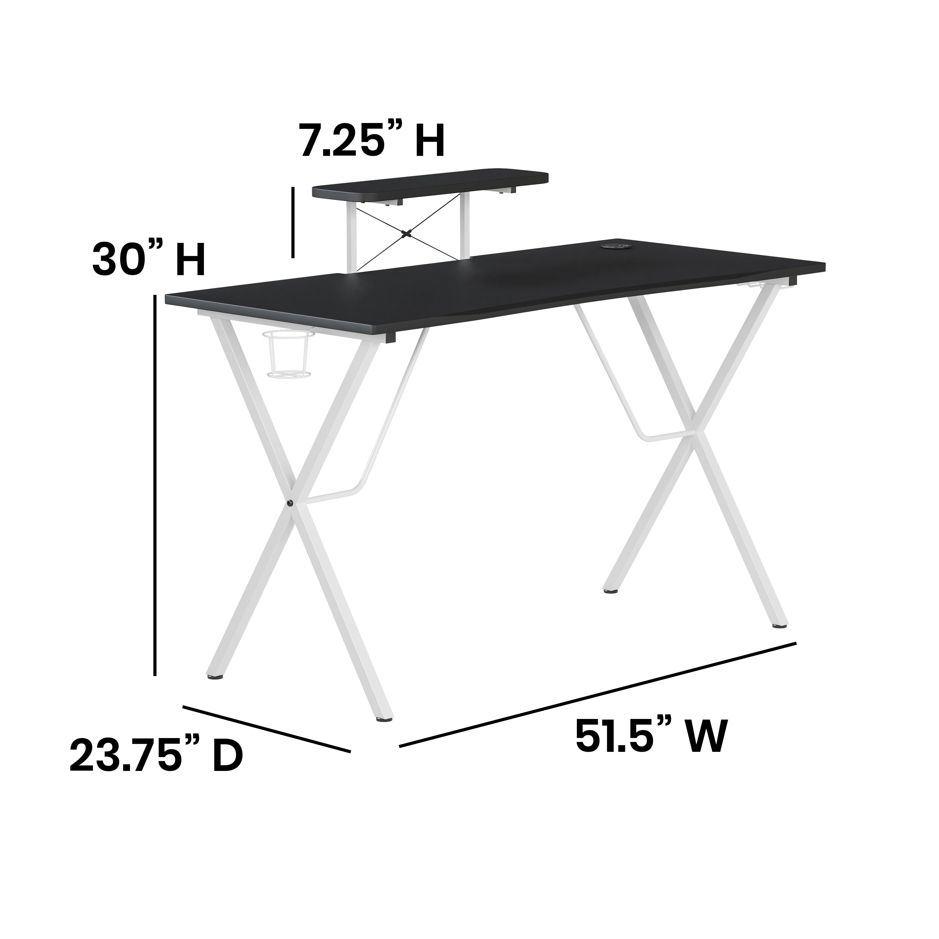Gaming Desk with Cup Holder, Headphone Hook, and Monitor/Smartphone Stand