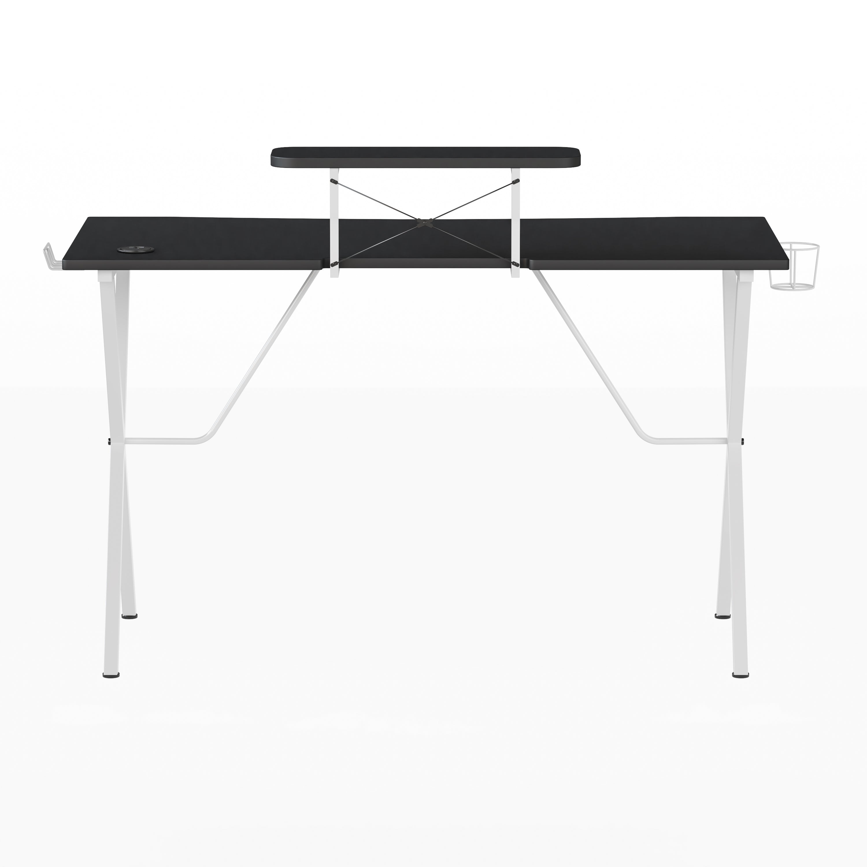 Gaming Desk with Cup Holder, Headphone Hook, and Monitor/Smartphone Stand