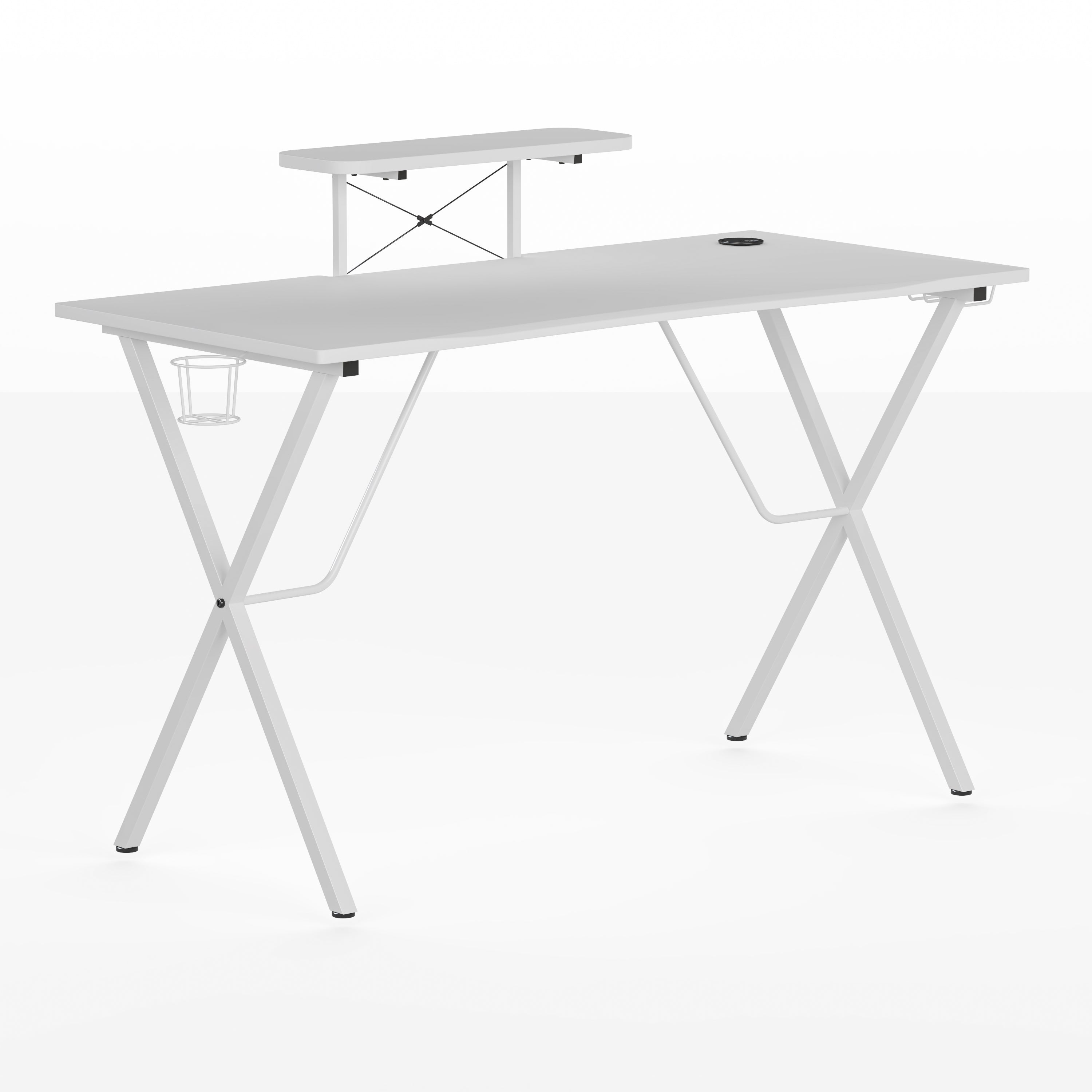 Gaming Desk with Cup Holder, Headphone Hook, and Monitor/Smartphone Stand