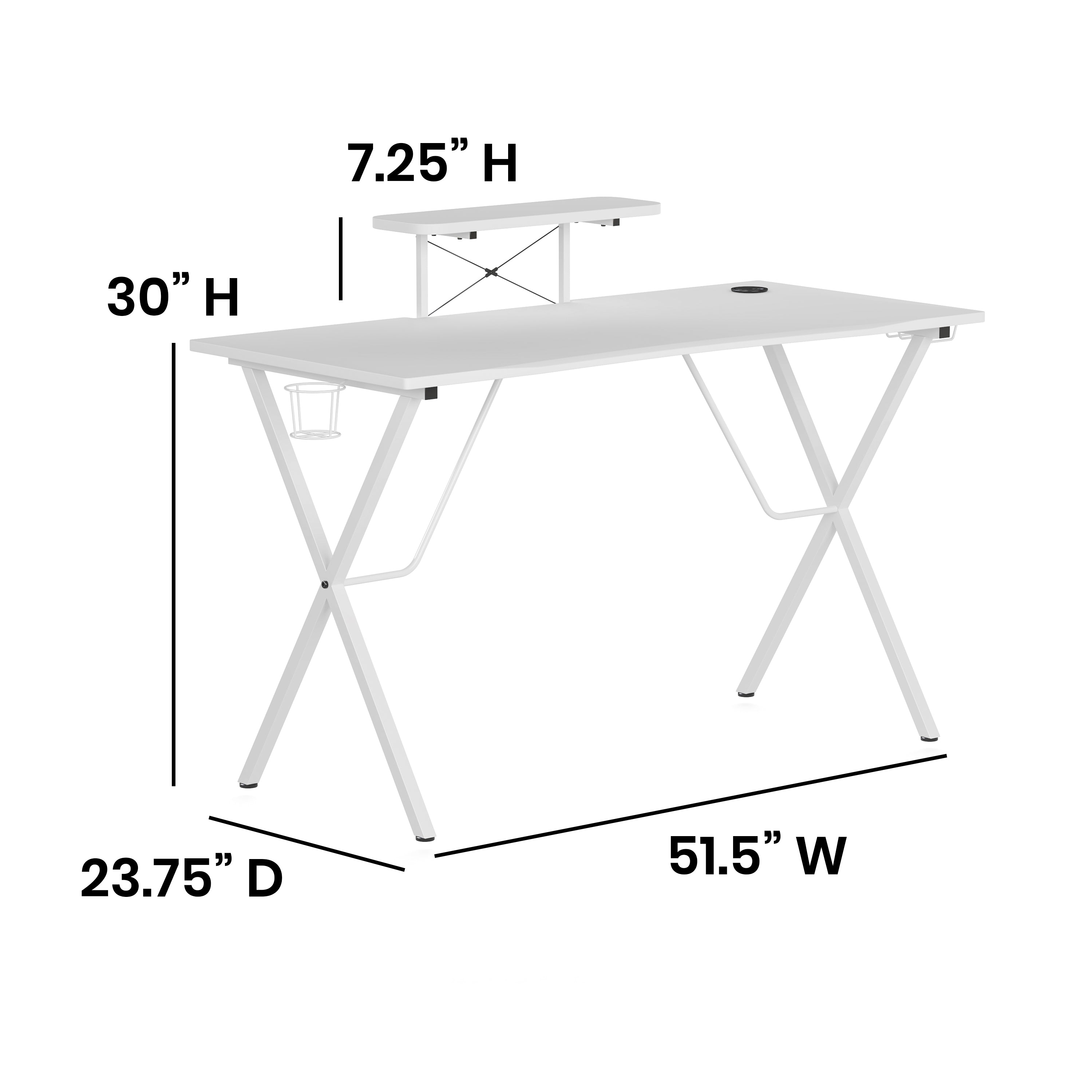 Gaming Desk with Cup Holder, Headphone Hook, and Monitor/Smartphone Stand
