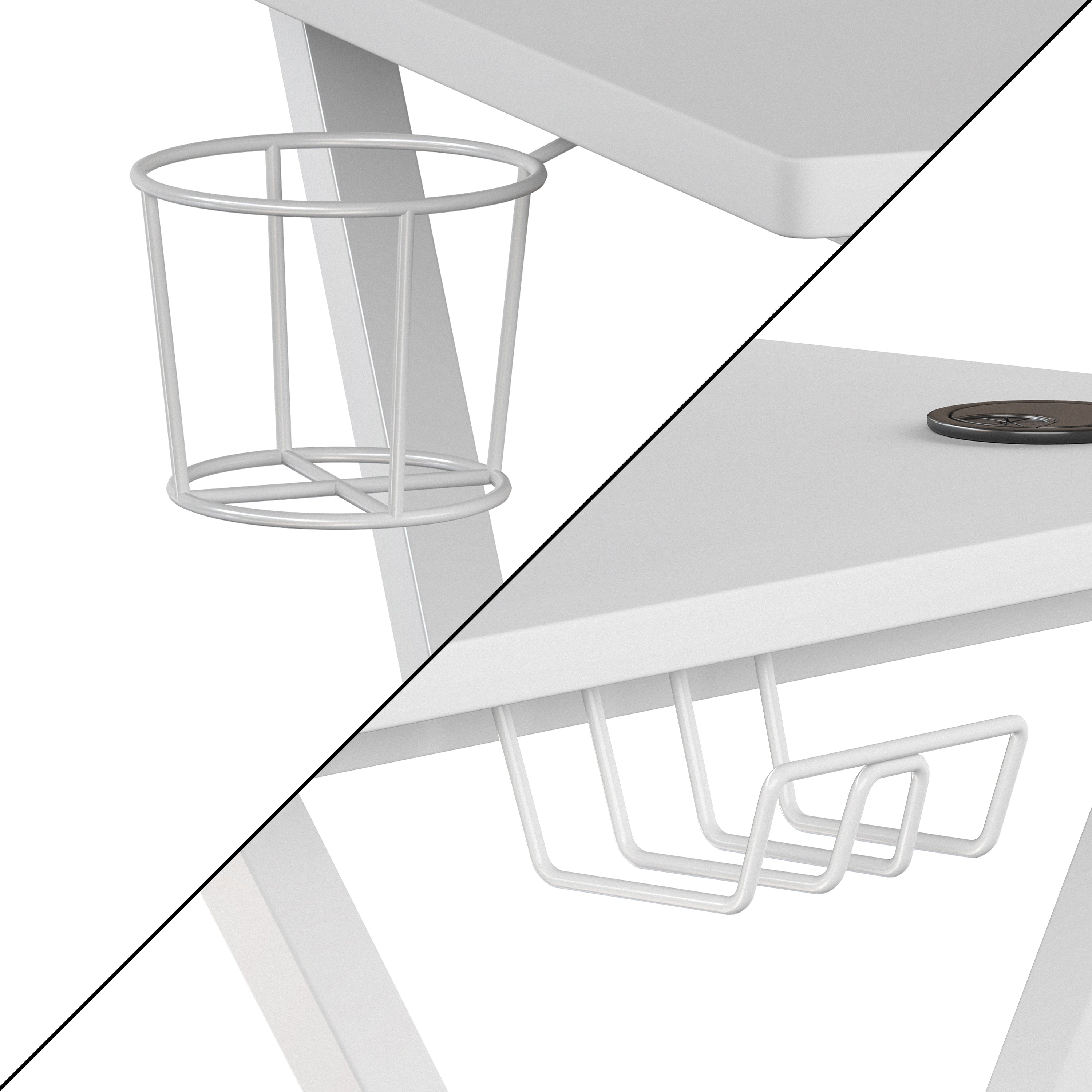 Gaming Desk with Cup Holder, Headphone Hook, and Monitor/Smartphone Stand