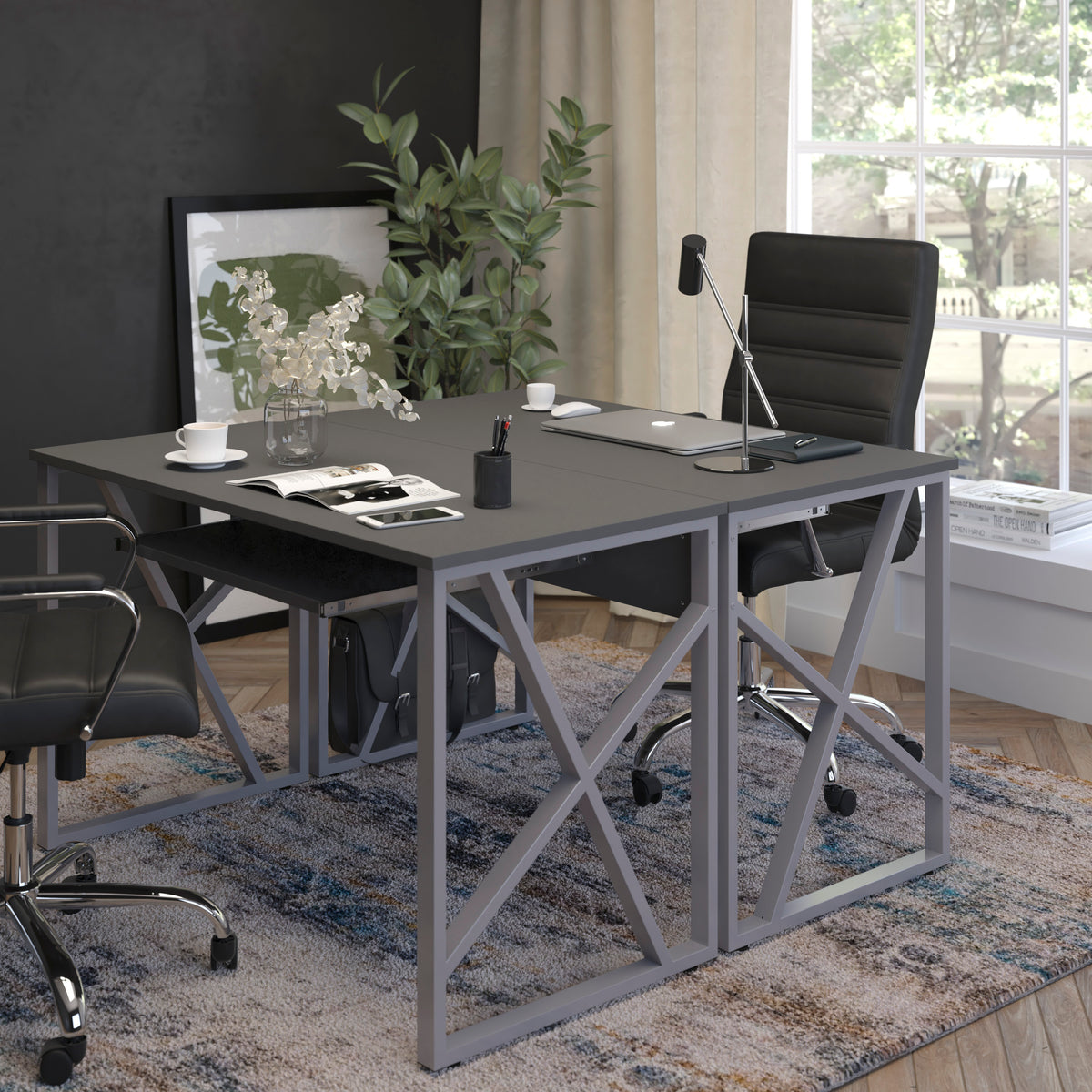 Computer Desk with Pull-Out Keyboard Tray and Cross-Brace Frame
