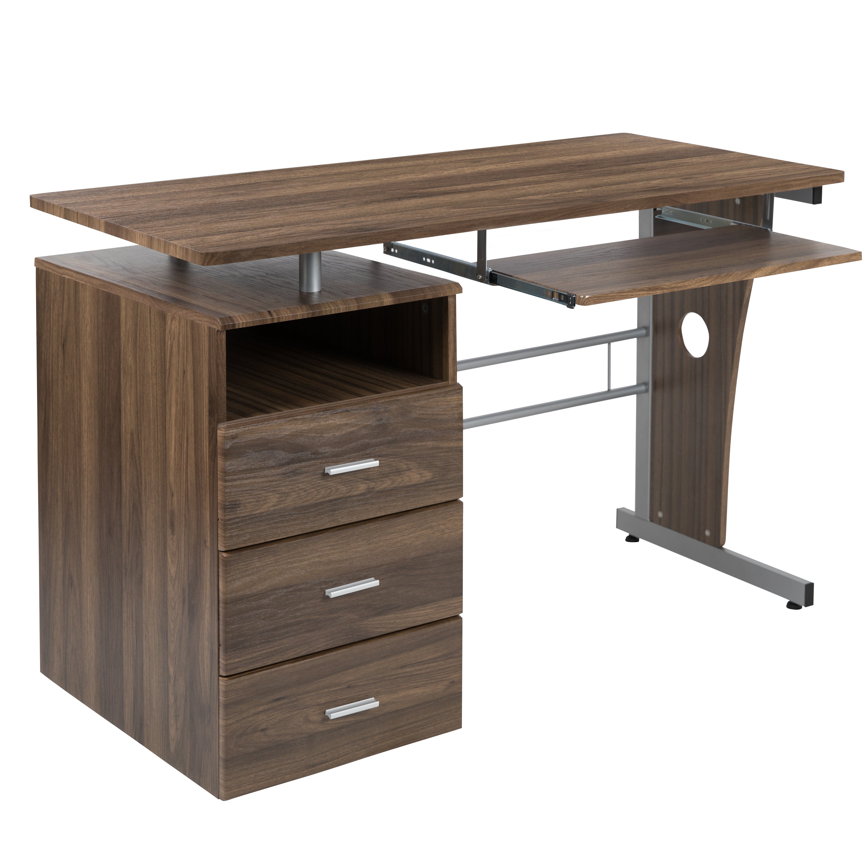 Computer Desk with Three Drawer Single Pedestal and Pull-Out Keyboard Tray