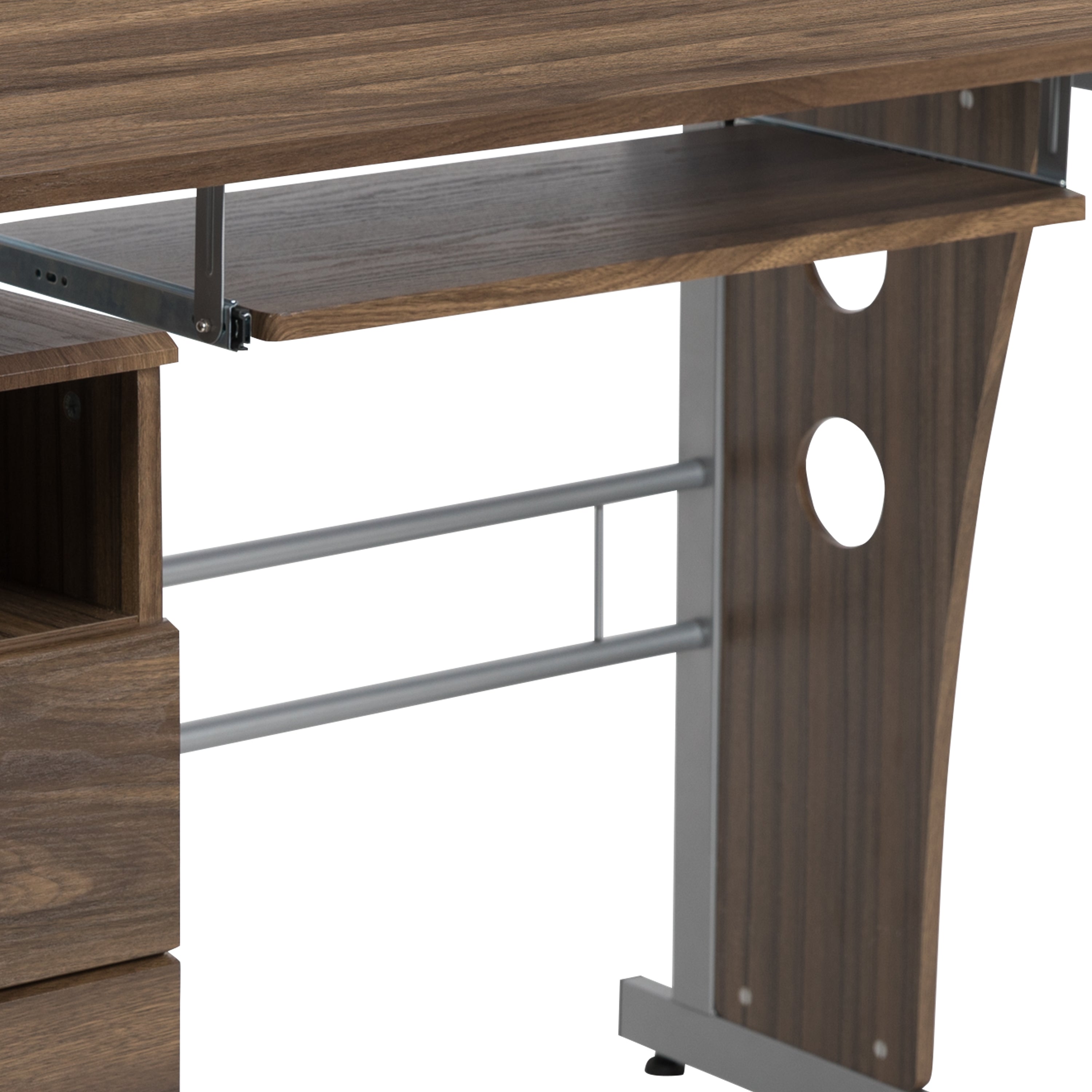 Computer Desk with Three Drawer Single Pedestal and Pull-Out Keyboard Tray