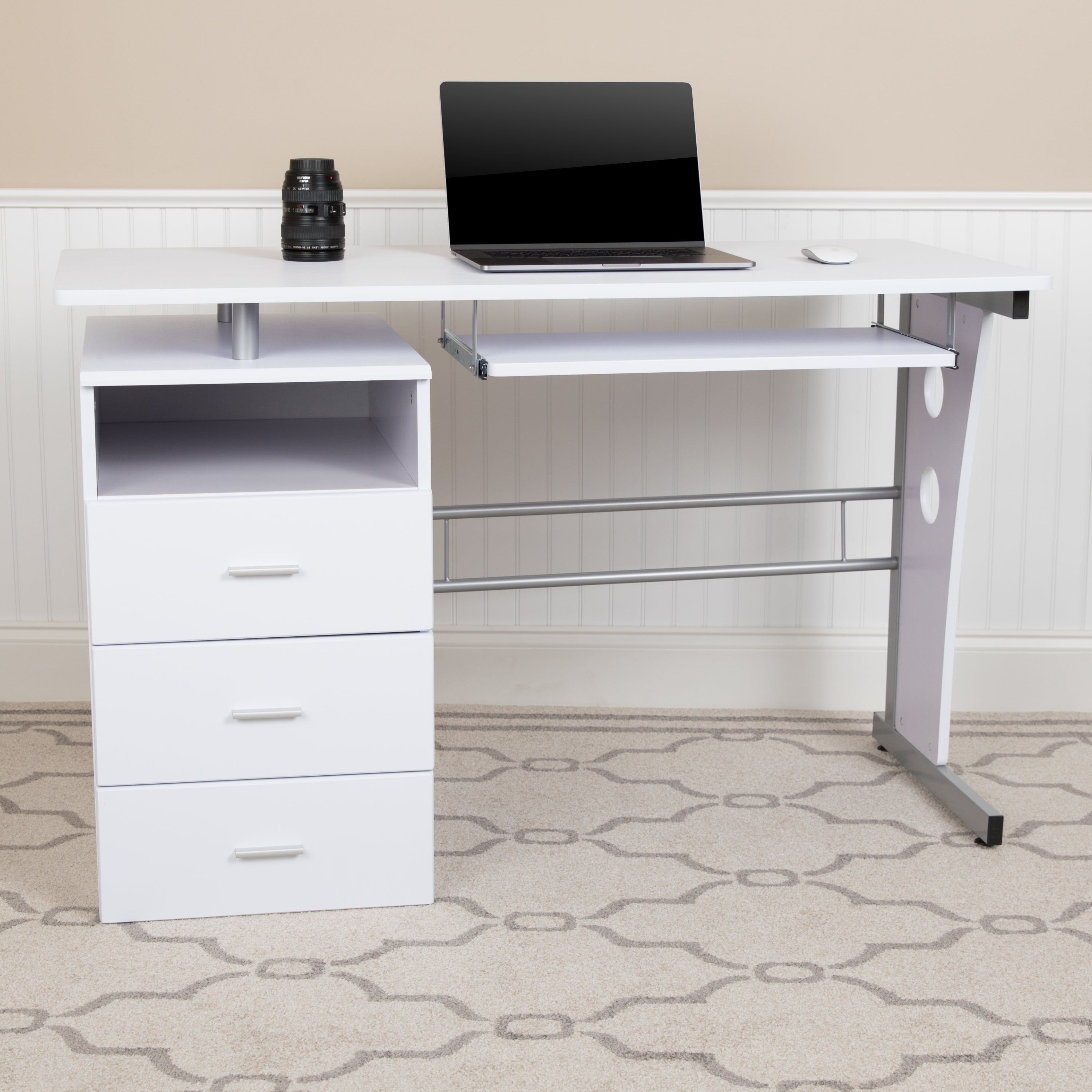 Computer Desk with Three Drawer Single Pedestal and Pull-Out Keyboard Tray