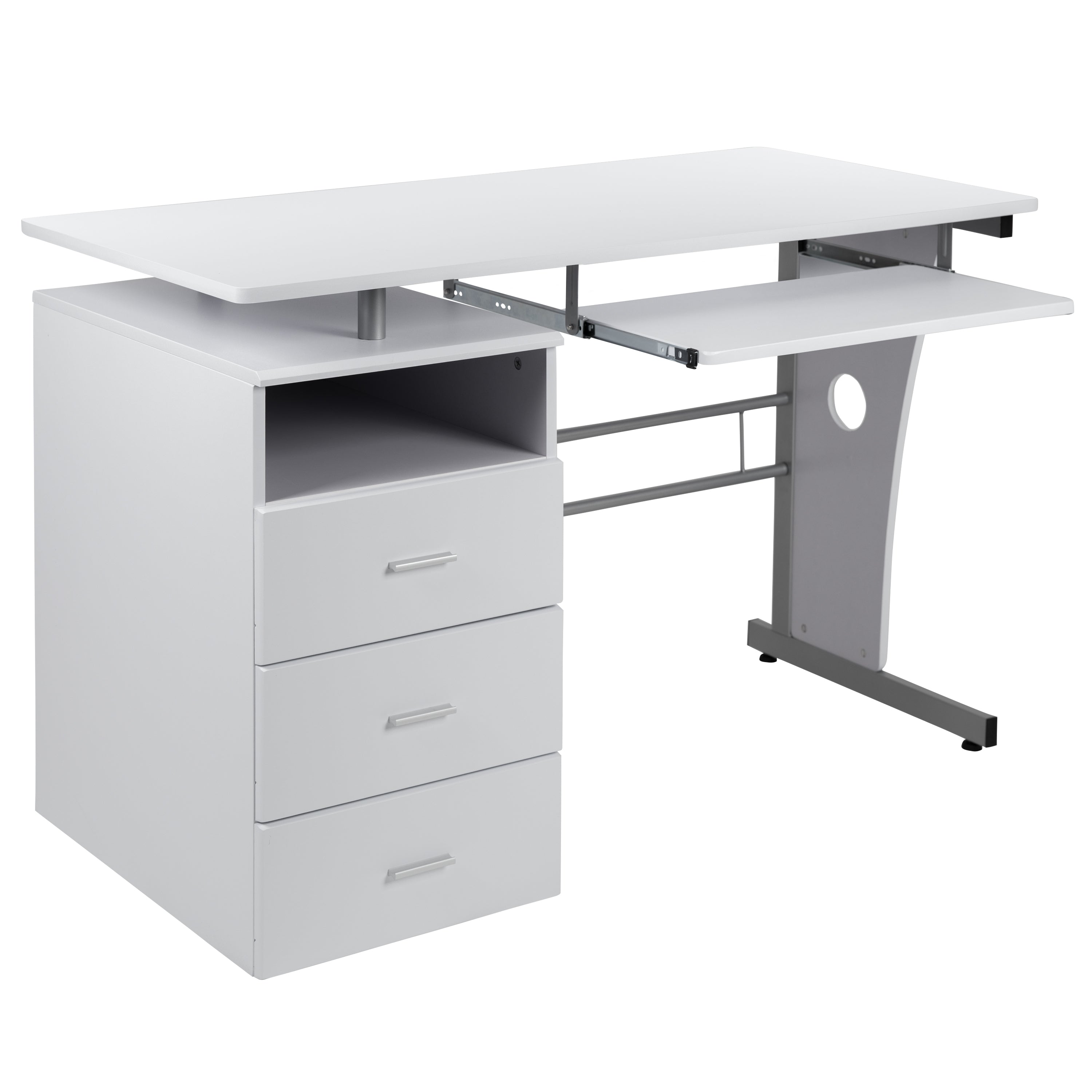 Computer Desk with Three Drawer Single Pedestal and Pull-Out Keyboard Tray