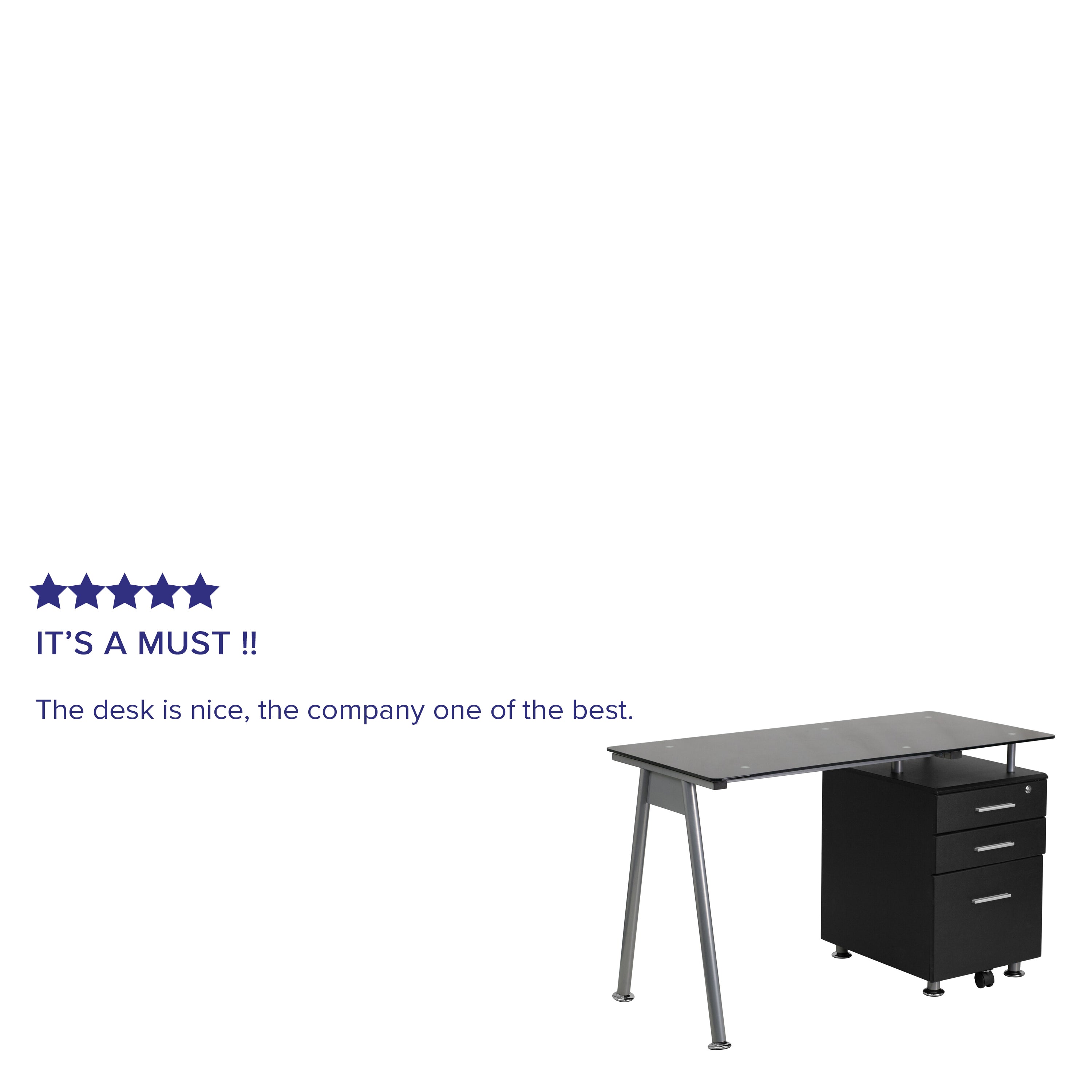 Glass Computer Desk with Three Drawer Pedestal