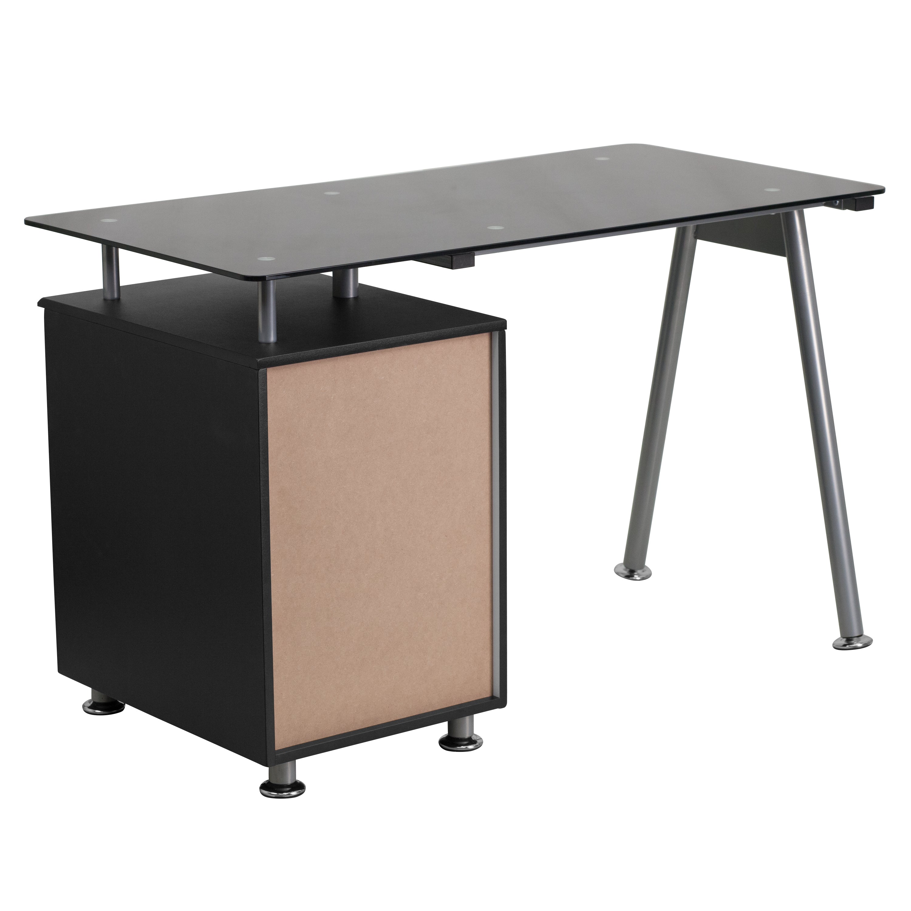 Glass Computer Desk with Three Drawer Pedestal