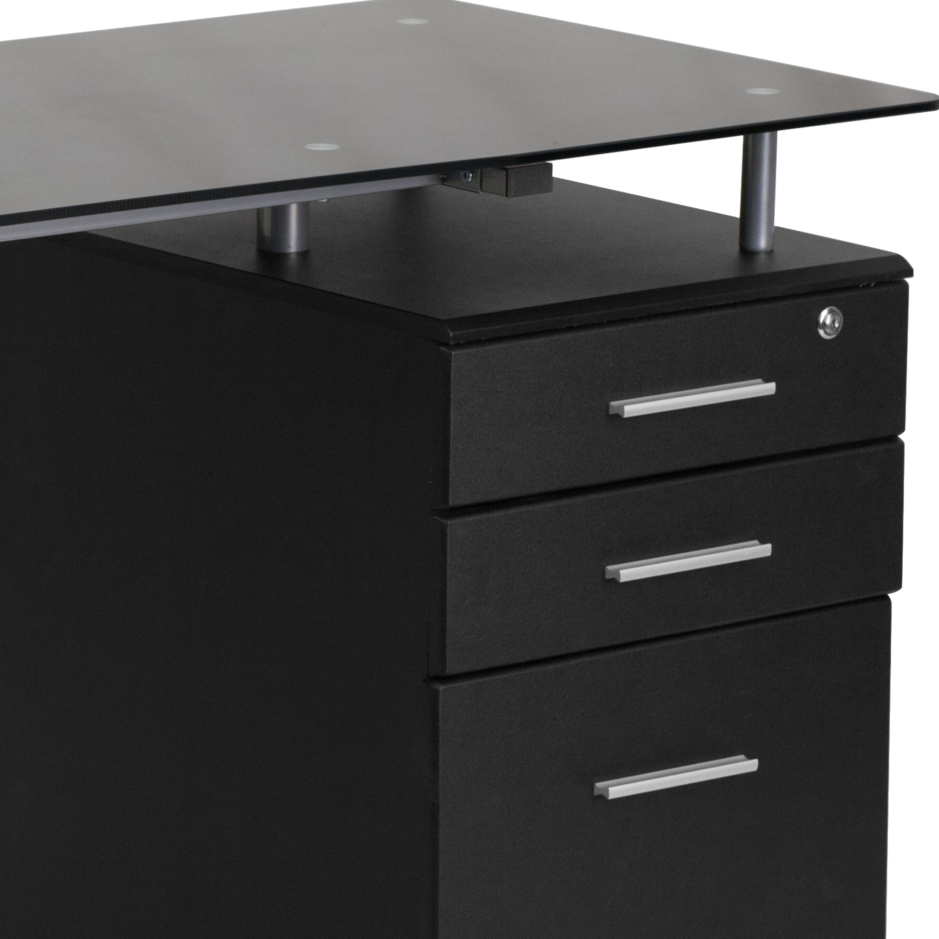 Glass Computer Desk with Three Drawer Pedestal