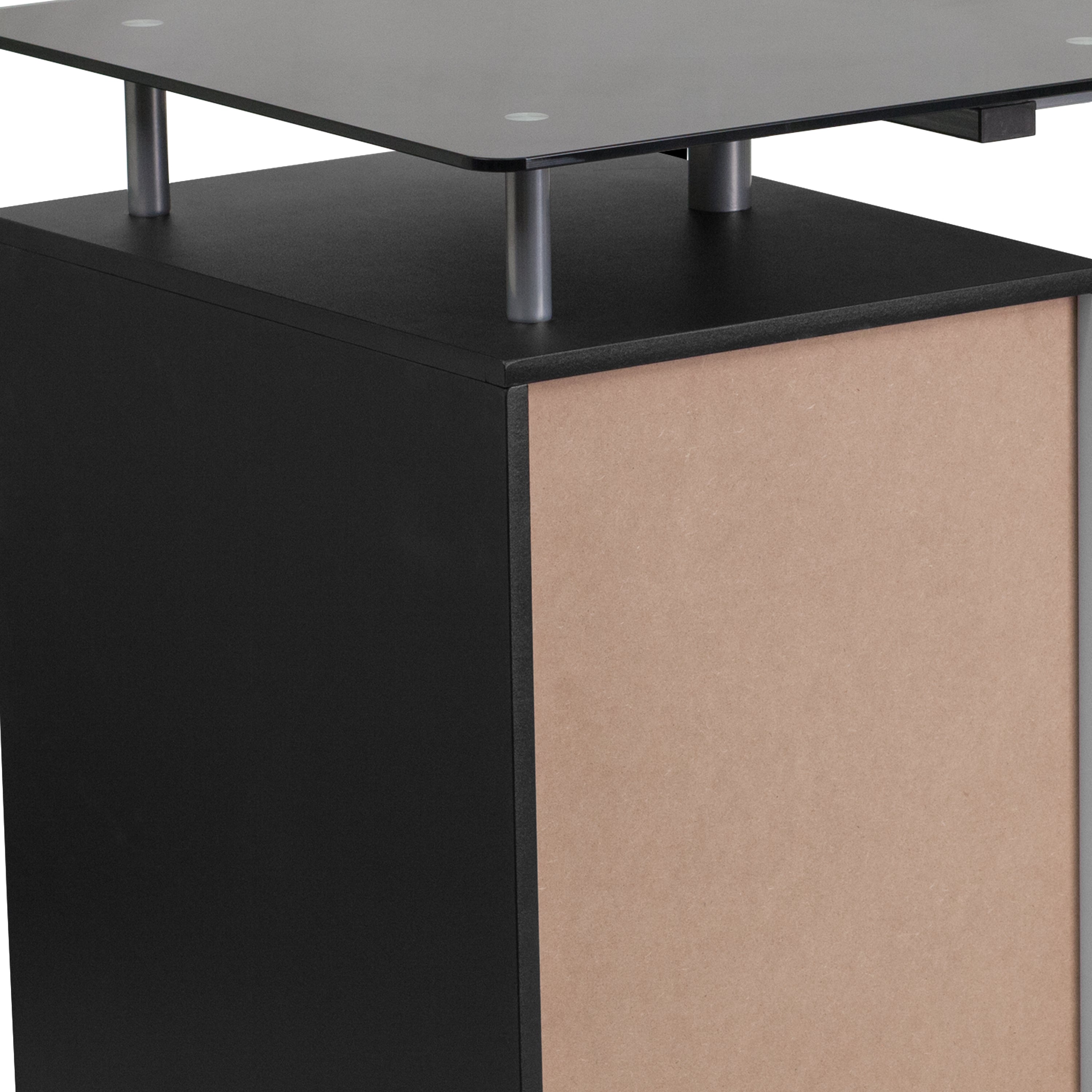 Glass Computer Desk with Three Drawer Pedestal