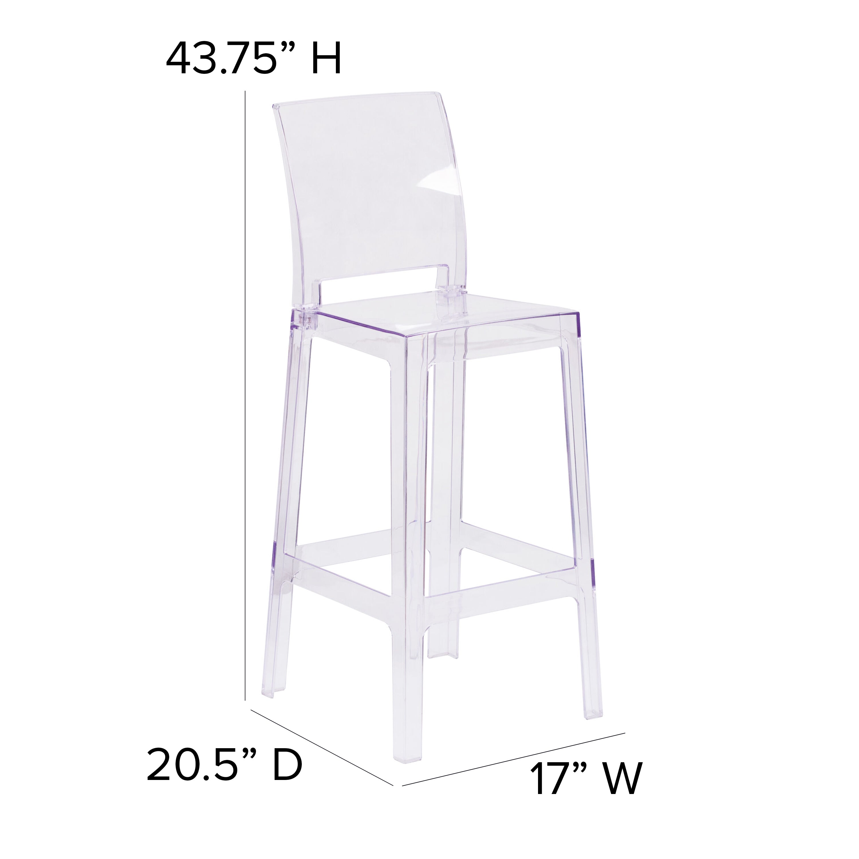 Ghost Barstool in Transparent Crystal with Square Back