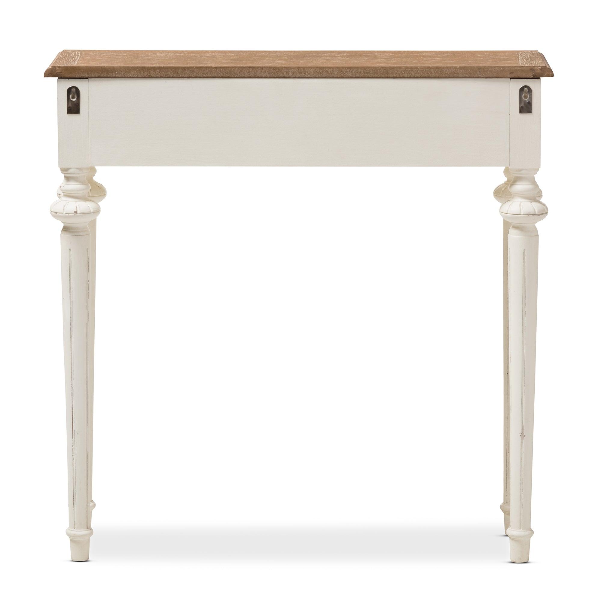 Marquetterie French Provincial Style Weathered and Wash Distressed Finish Wood Two-Tone Console Table
