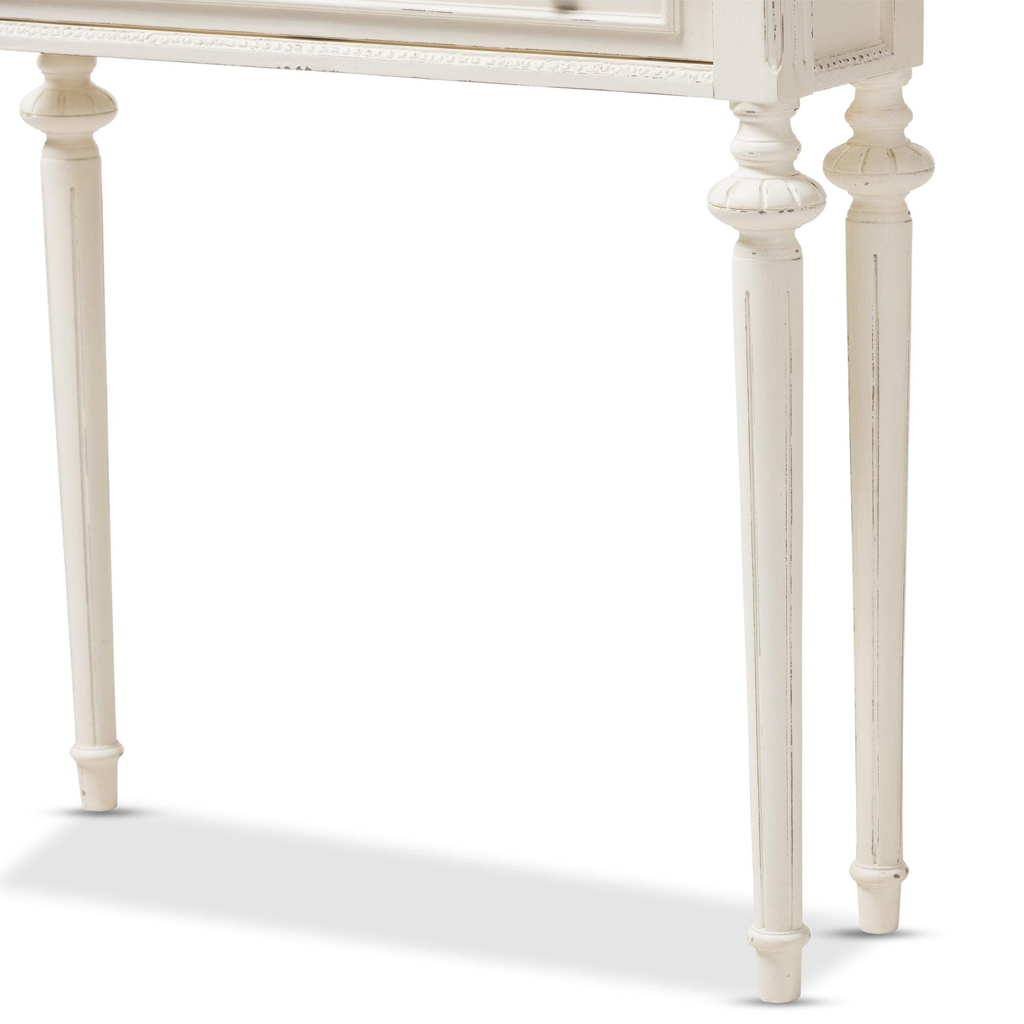 Marquetterie French Provincial Style Weathered and Wash Distressed Finish Wood Two-Tone Console Table