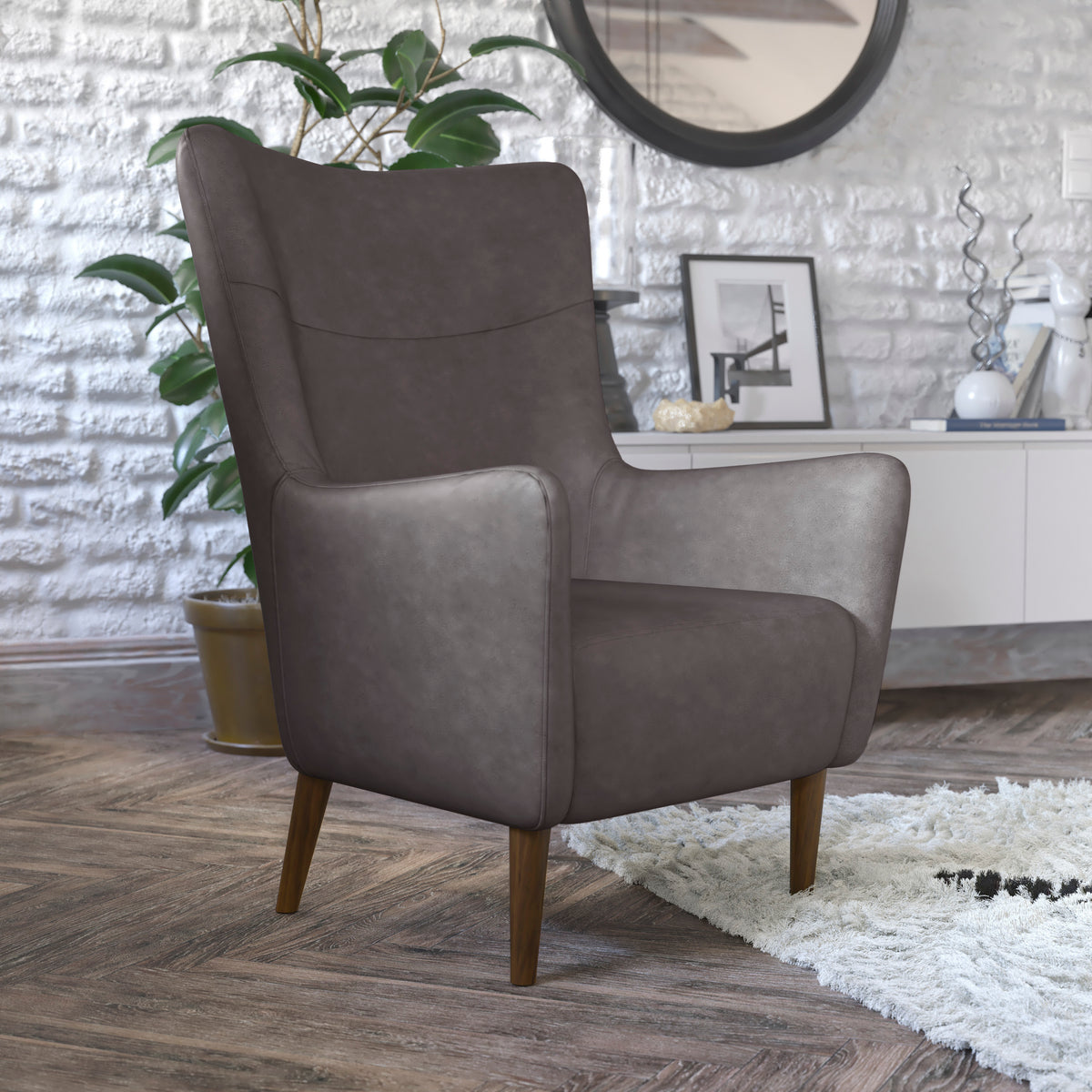 Connor Traditional Wingback Accent Chair, Commercial Grade Upholstery and Wooden Frame and Legs