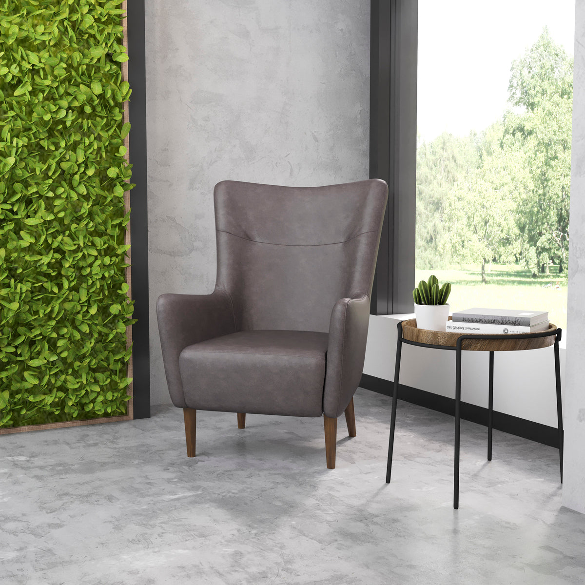 Connor Traditional Wingback Accent Chair, Commercial Grade Upholstery and Wooden Frame and Legs