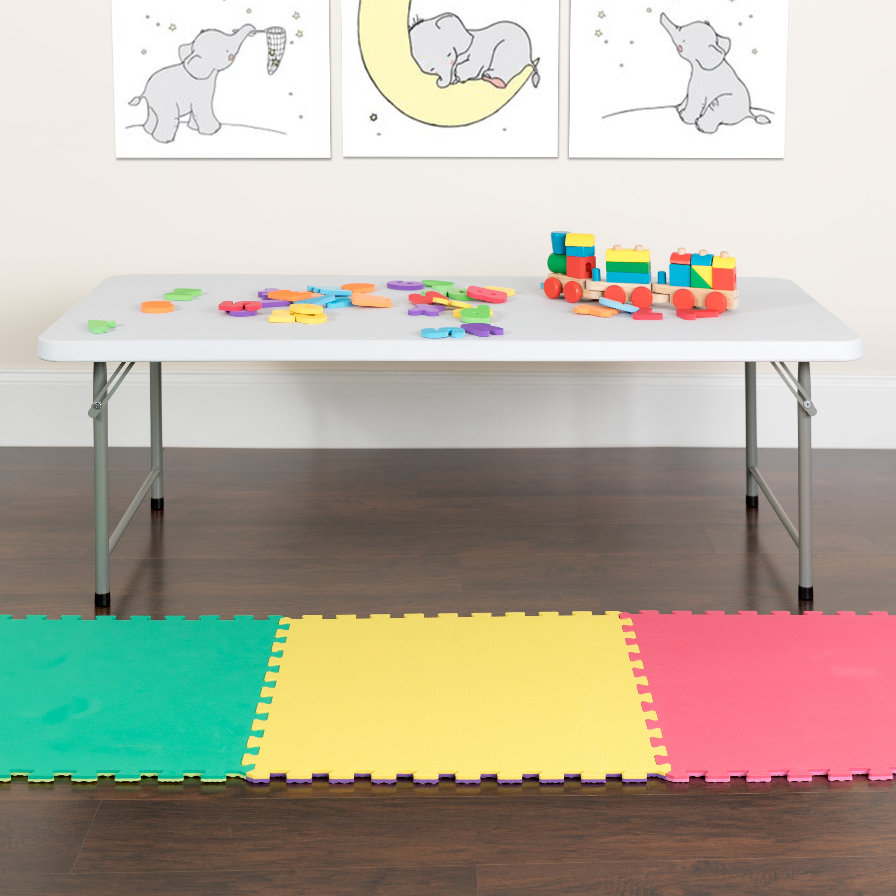 4.93-Foot Kid's Plastic Folding Table-Kid's Plastic Folding Table-Flash Furniture-Wall2Wall Furnishings