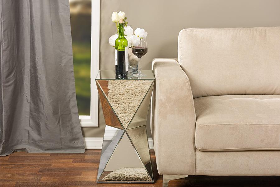 Rebecca Contemporary Multi-Faceted Mirrored Side Table