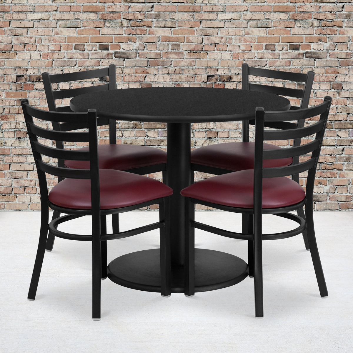 36'' Round Laminate Table Set with Round Base and 4 Ladder Back Metal Chairs