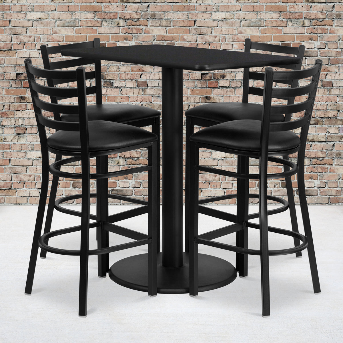 24'' x 42'' Rectangular Laminate Table Set with 4 Ladder Back Metal Barstools