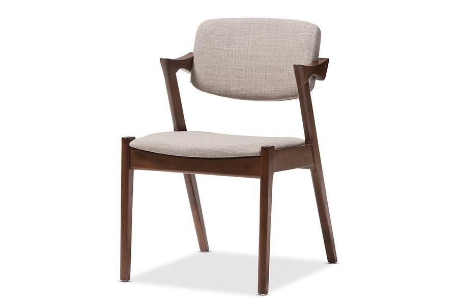 Elegant Mid-Century Dark Wood Fabric Upholstered Dining Armchair