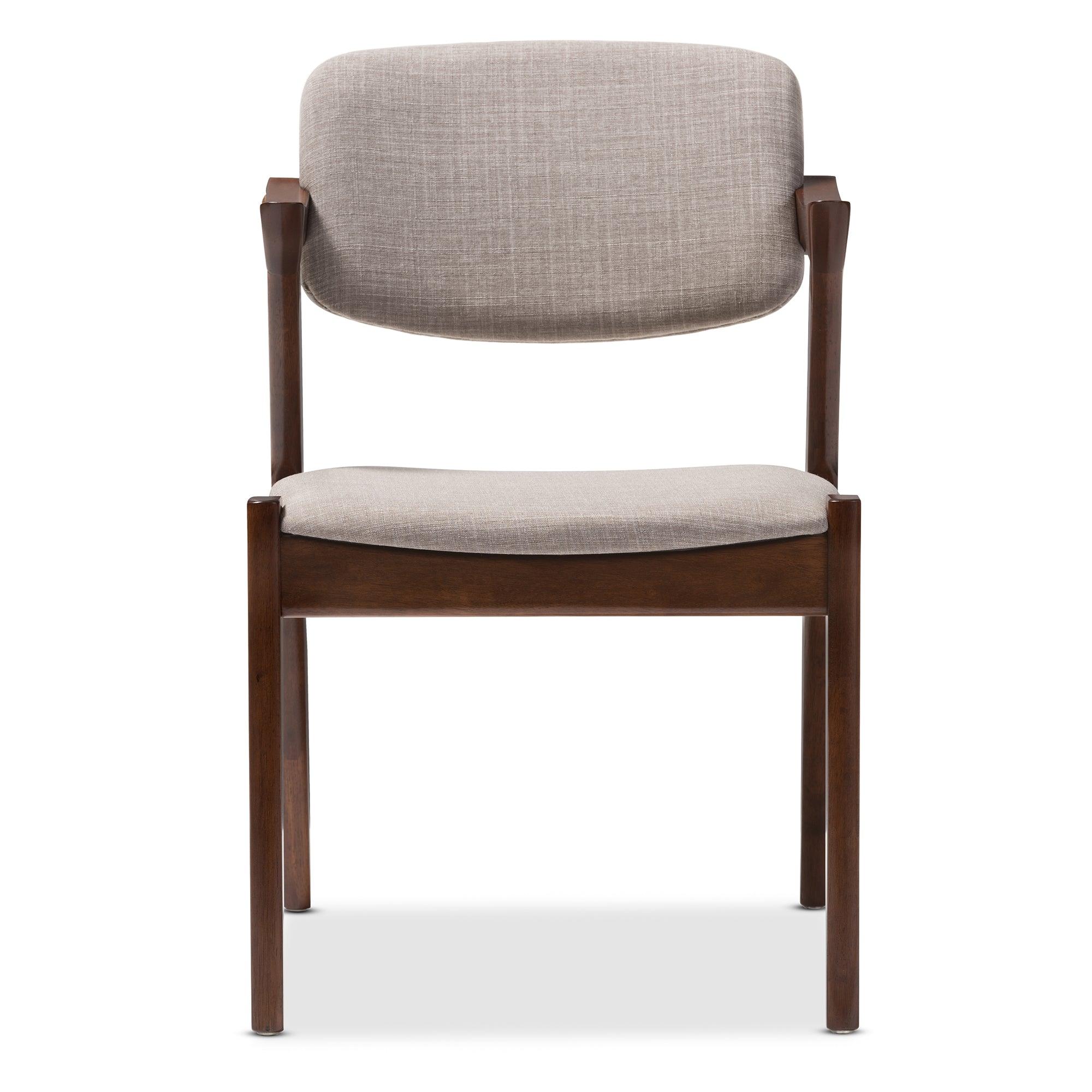 Elegant Mid-Century Dark Wood Fabric Upholstered Dining Armchair