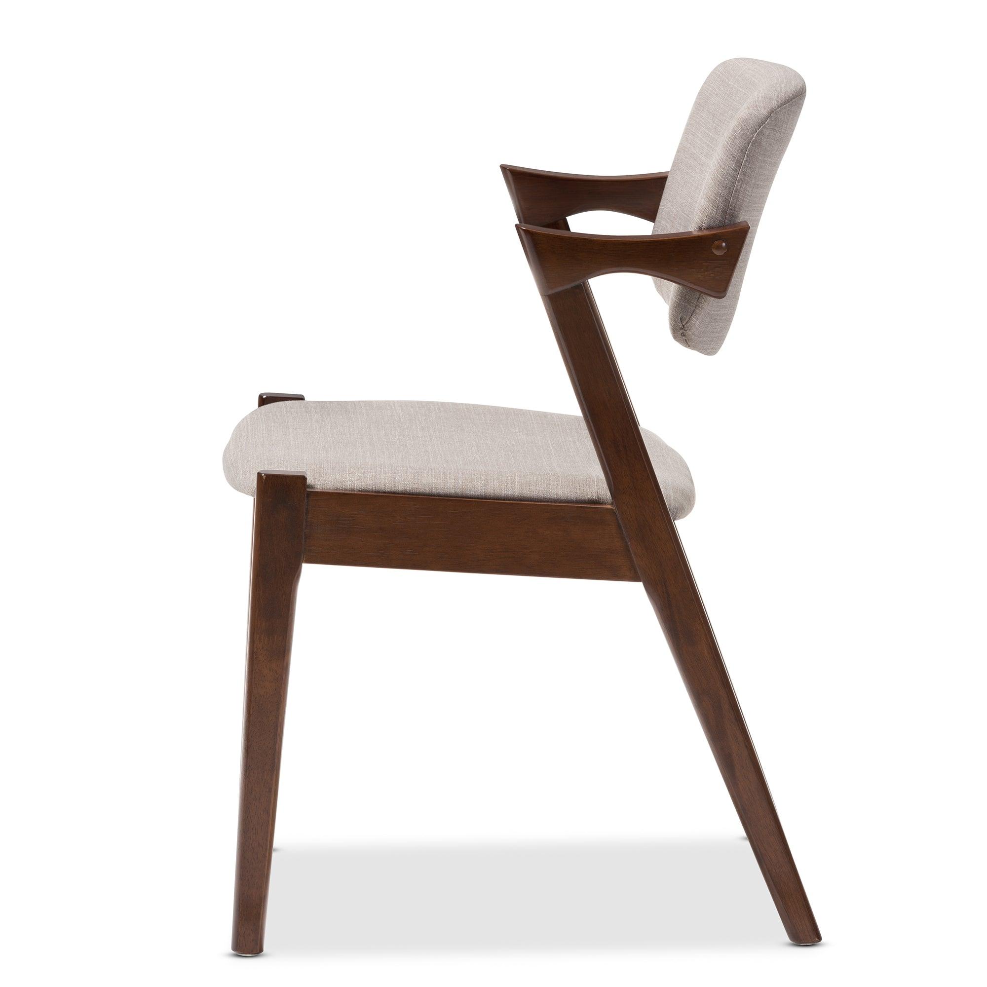 Elegant Mid-Century Dark Wood Fabric Upholstered Dining Armchair