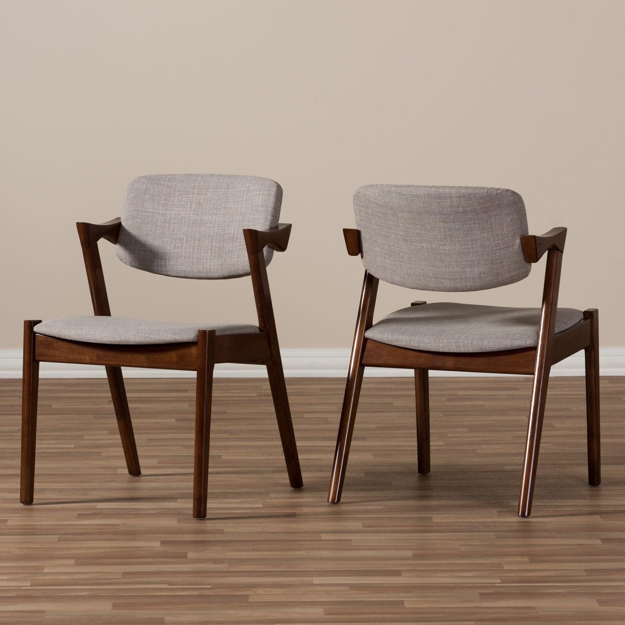 Elegant Mid-Century Dark Wood Fabric Upholstered Dining Armchair
