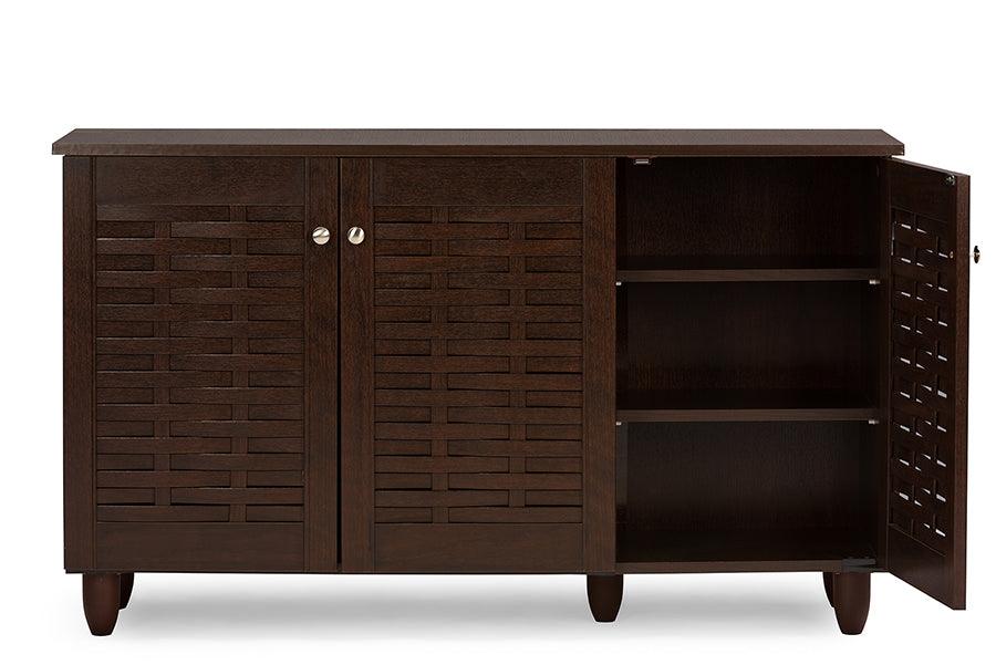 Winda Modern and Contemporary 3-Door Wooden Entryway Shoes Storage Cabinet