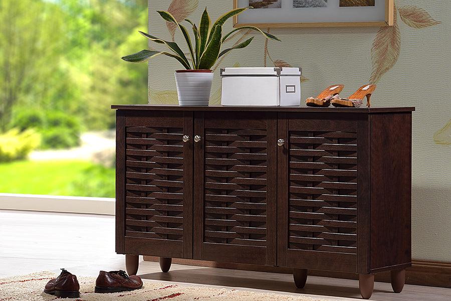 Winda Modern and Contemporary 3-Door Wooden Entryway Shoes Storage Cabinet