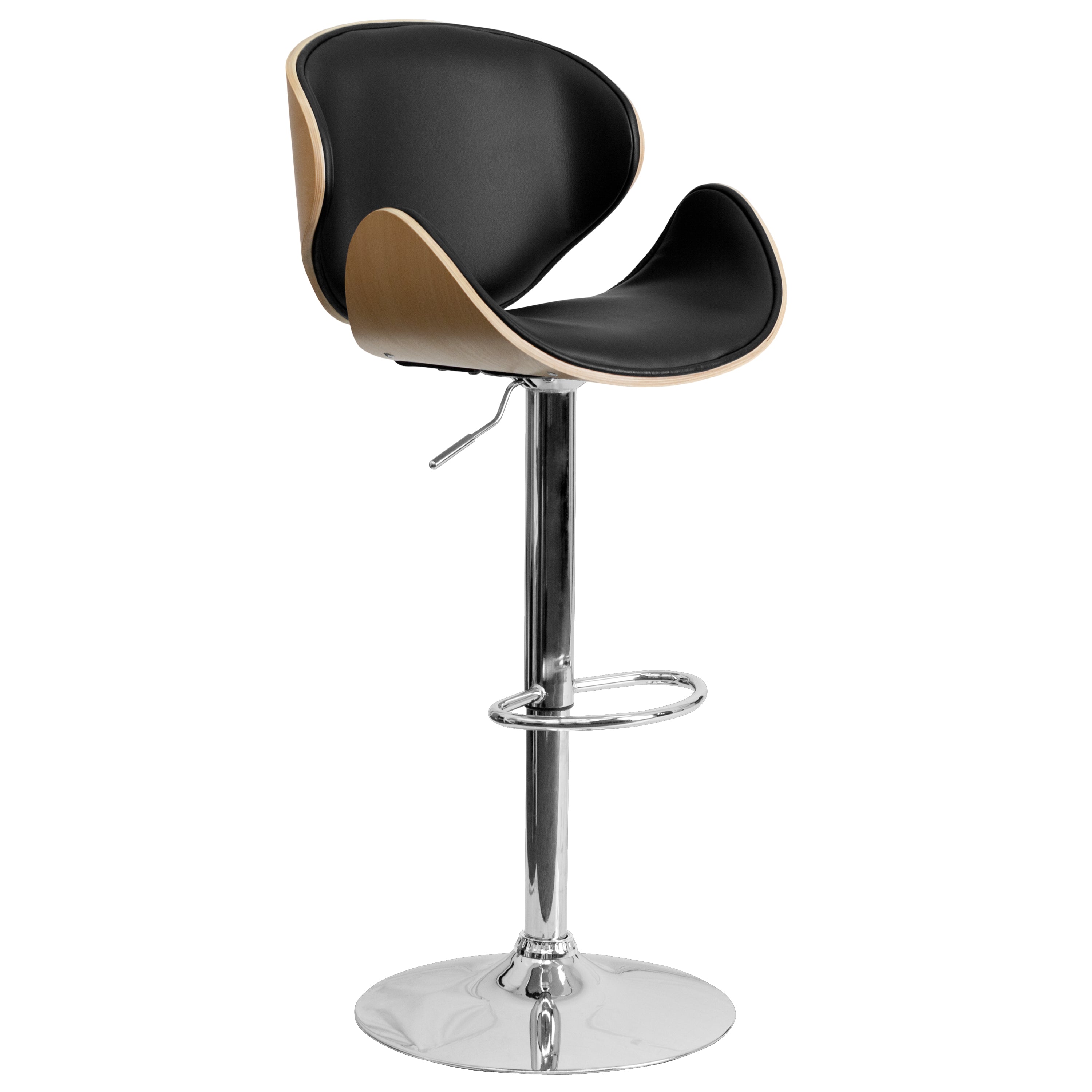 Bentwood Adjustable Height Barstool with Curved Vinyl Seat and Back