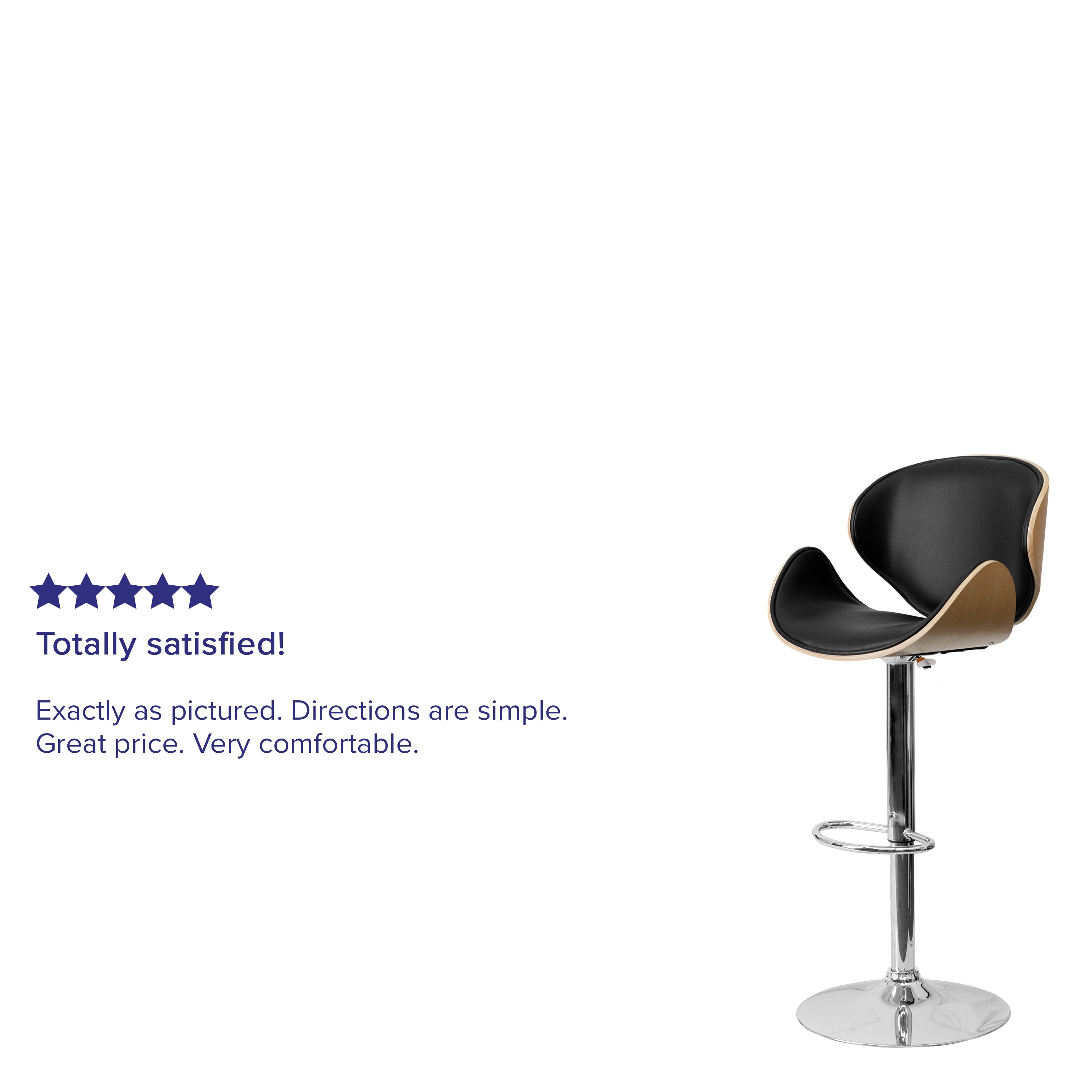 Bentwood Adjustable Height Barstool with Curved Vinyl Seat and Back