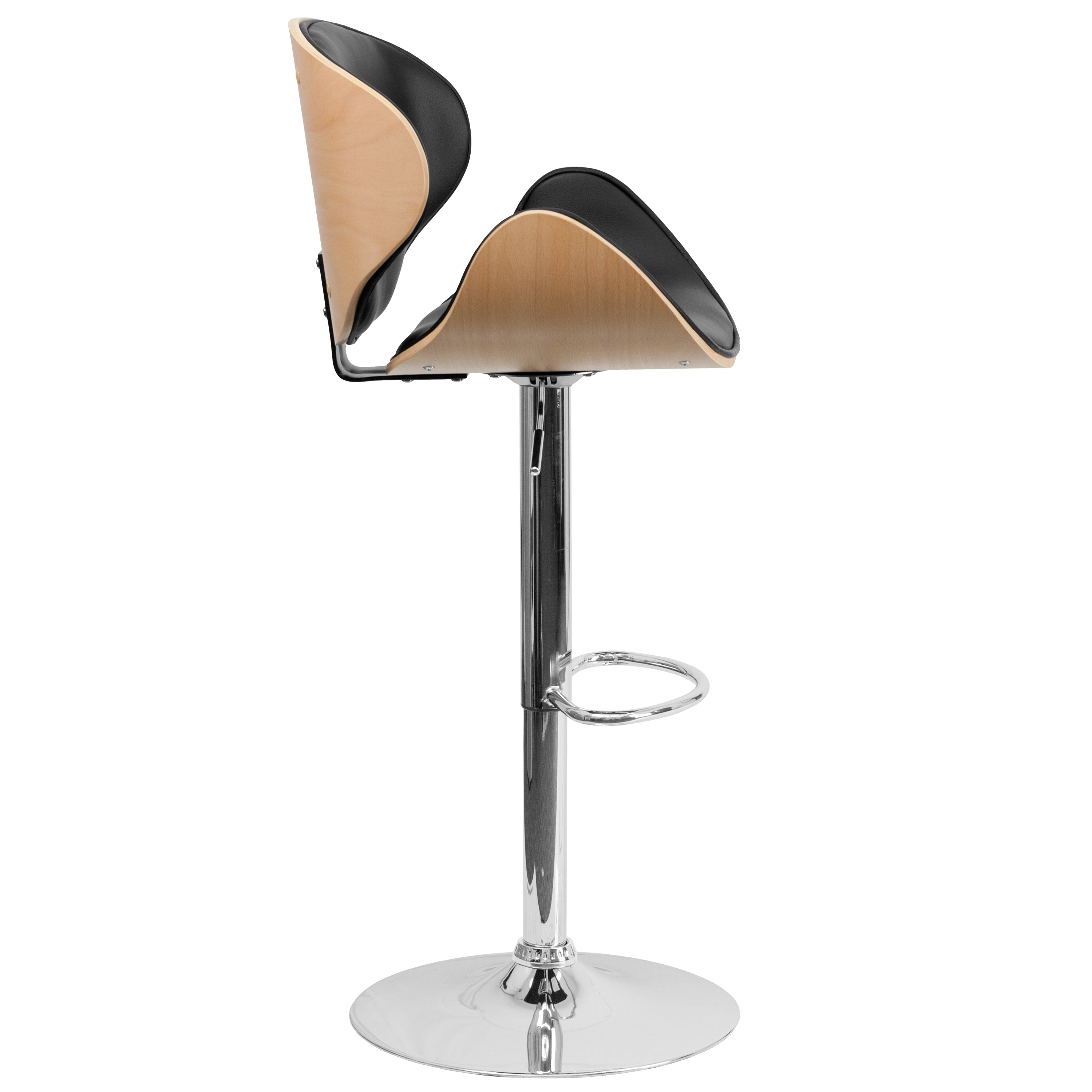 Bentwood Adjustable Height Barstool with Curved Vinyl Seat and Back