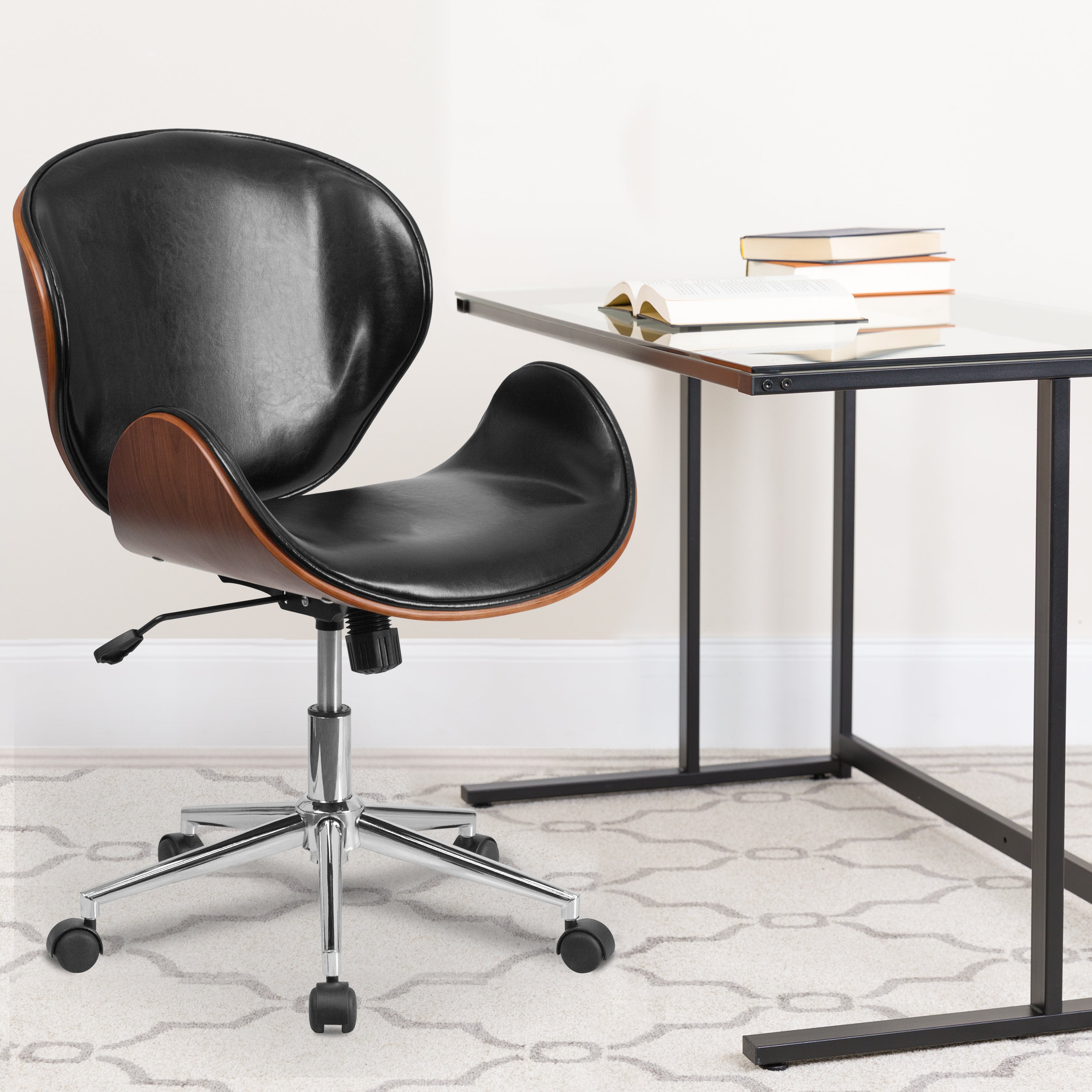 Mid-Back Wood Conference Office Chair with LeatherSoft Seat