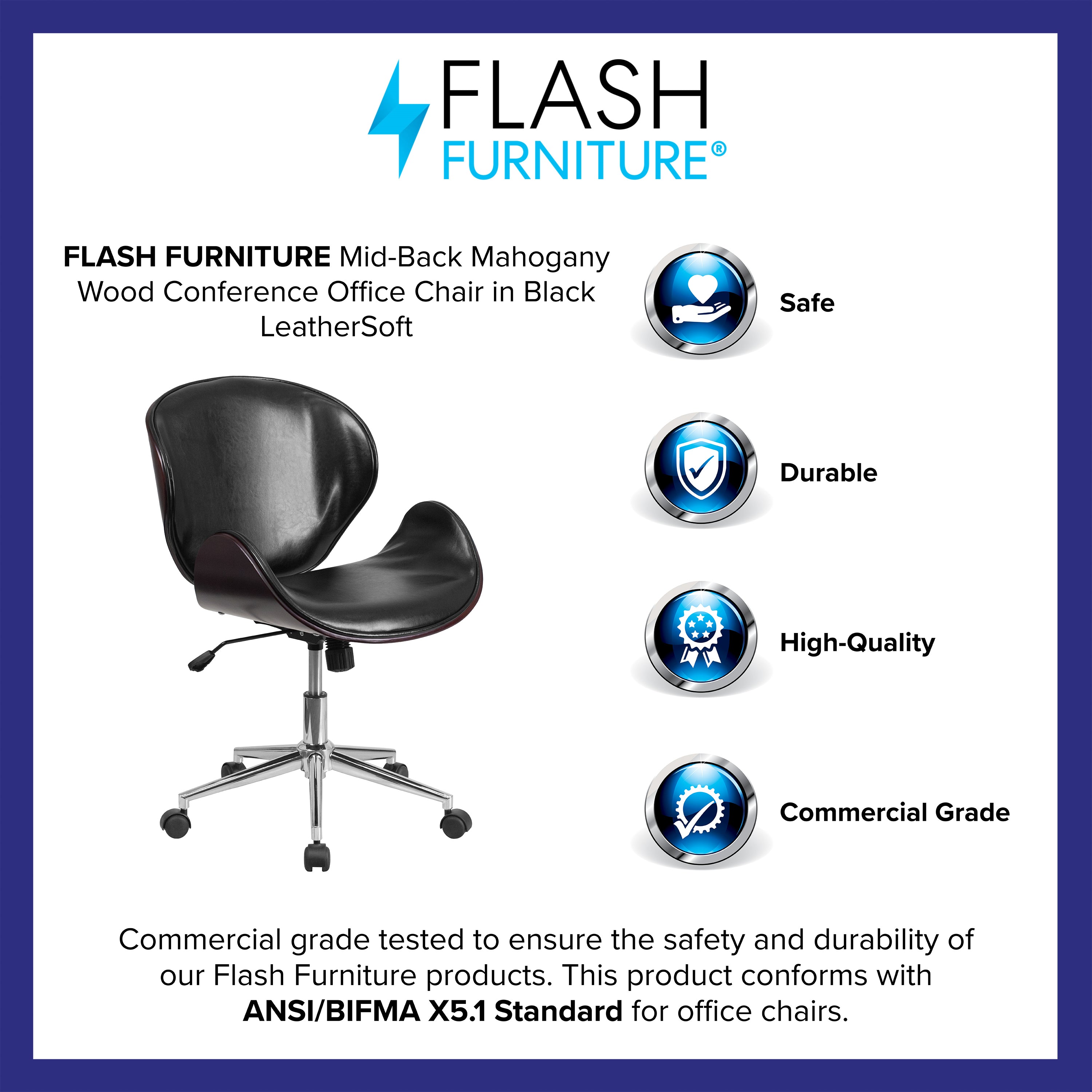 Mid-Back Wood Conference Office Chair with LeatherSoft Seat