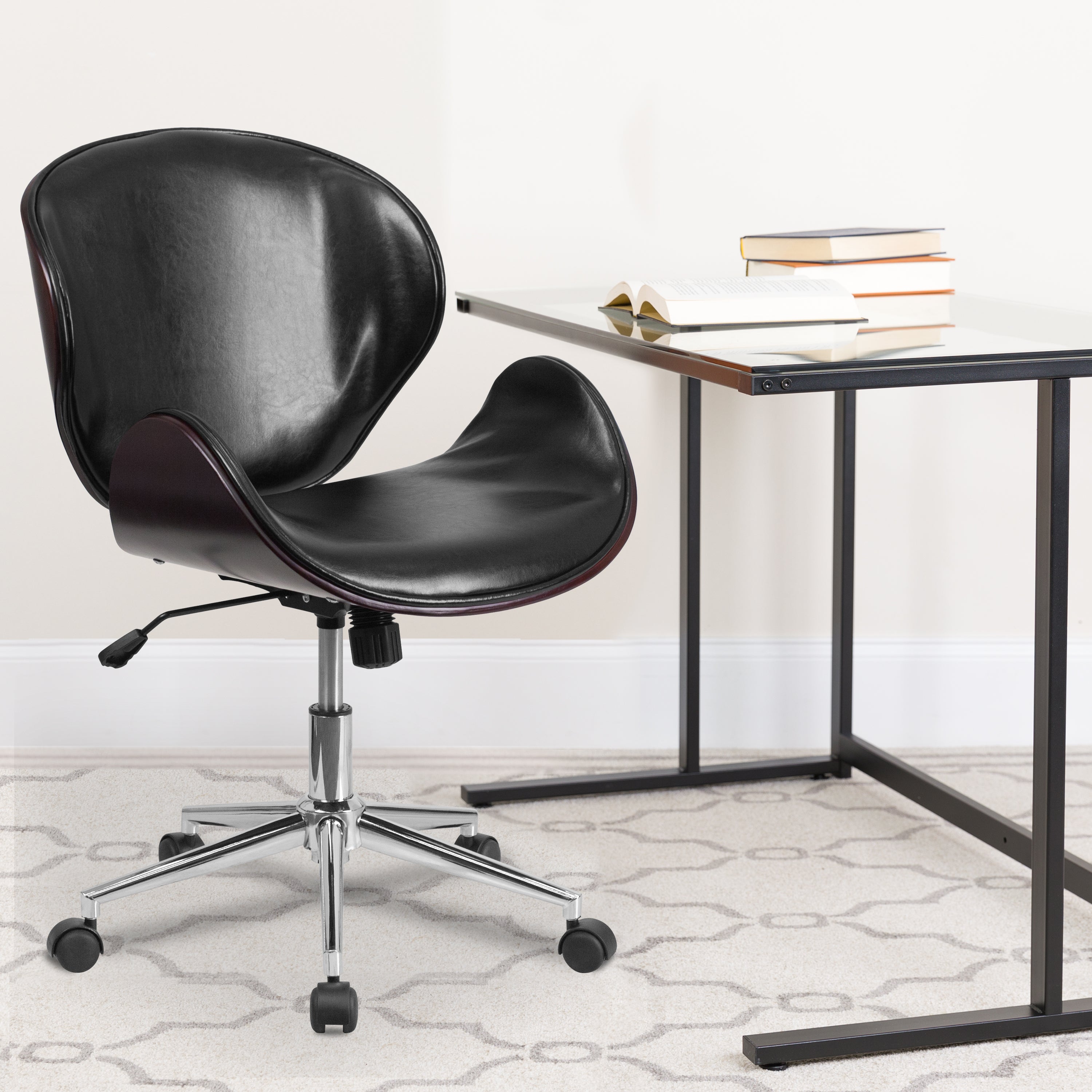 Mid-Back Wood Conference Office Chair with LeatherSoft Seat