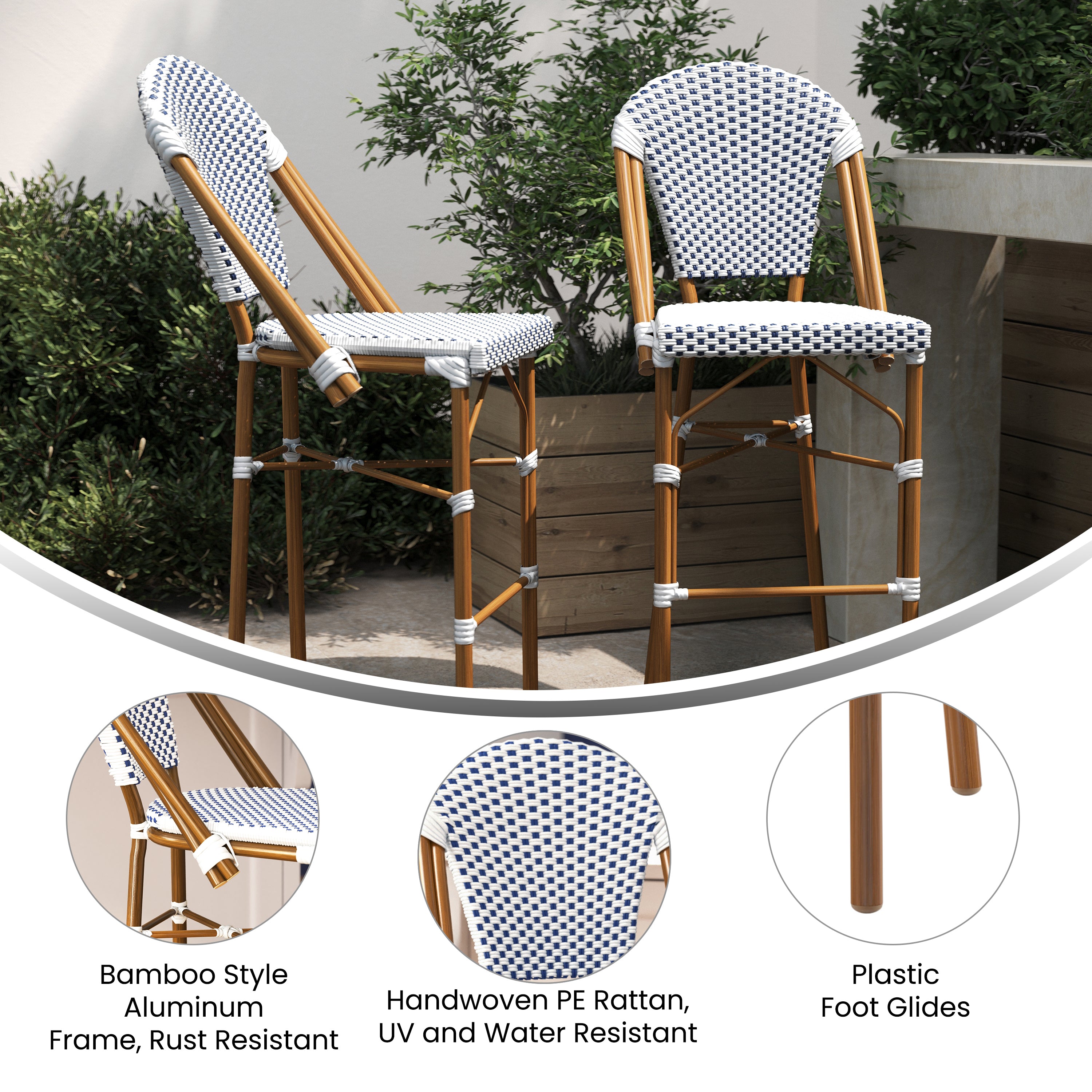 Lourdes Stackable Indoor/Outdoor Bistro 30" High Bar Height Stool